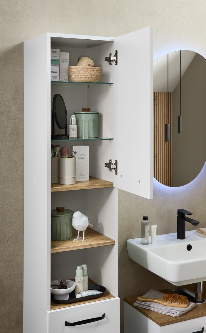 Saphir Hochschrank »Quickset 500, Badschrank 32,4 cm breit« 3 Einlegeböden, 1 offenes Fach, Badezimmer-Hochschrank