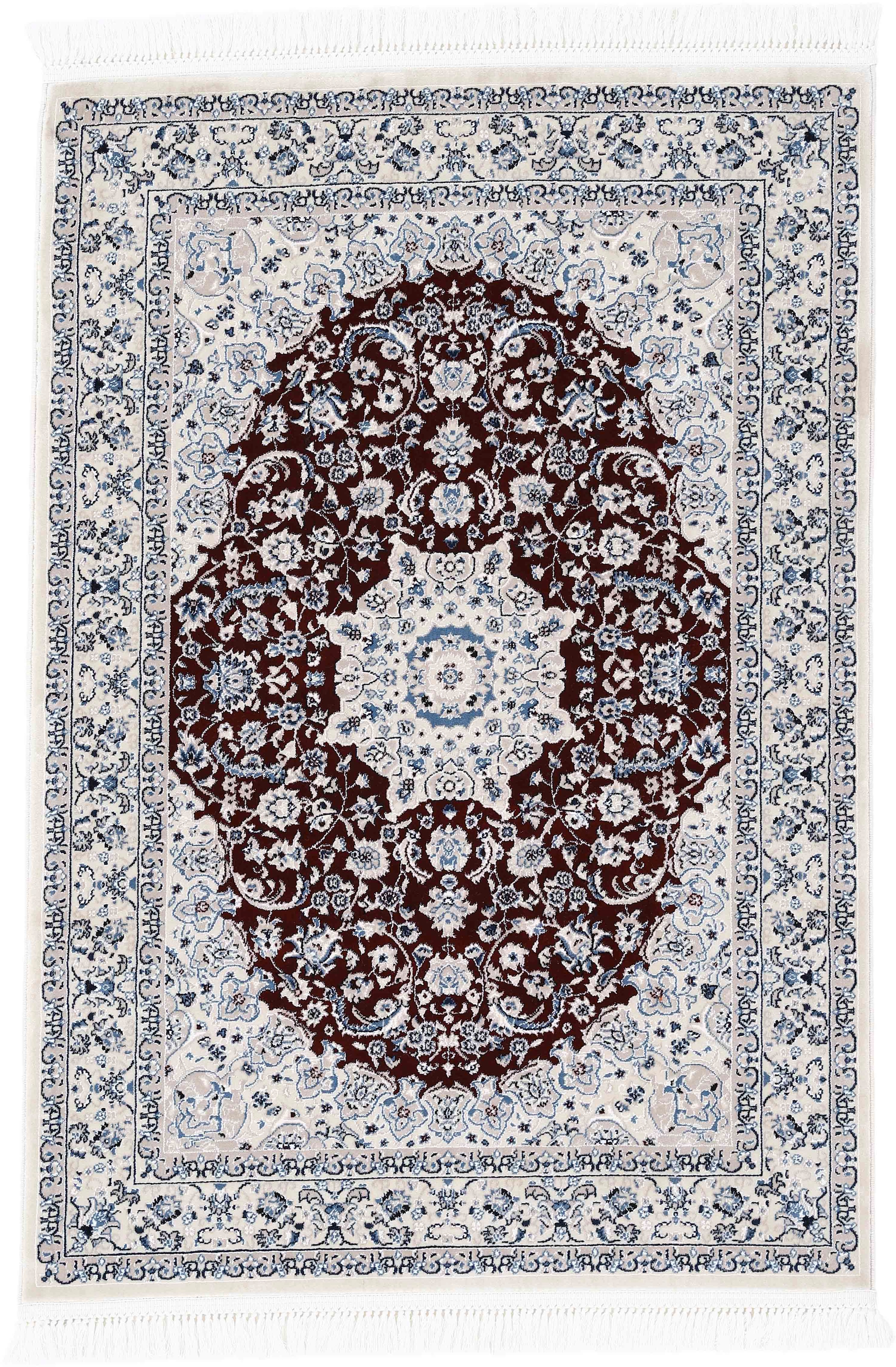 Teppich CARPETFINE "Nain Diane, auch als Läufer", rot, B:240cm H:8mm L:340cm, Polyester, Polypropylen, Teppiche, Teppich, Kurzflor mit Fransen, Vintage Orient Look, Wohnzimmer