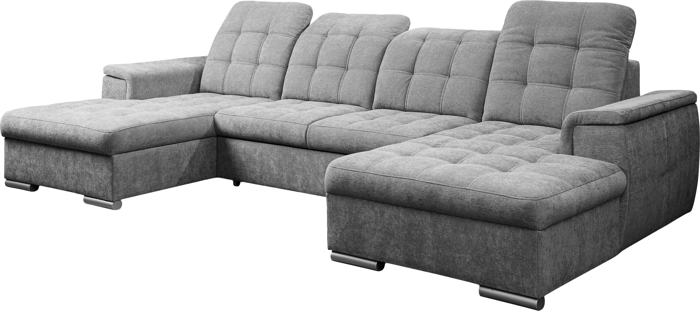 WERK2 Wohnlandschaft »Napoli zeitlos, elegant, bequem, Breite 330cm, U-Form« verstellbare Kopfteile, mit Schlaffunktion und Bettkasten