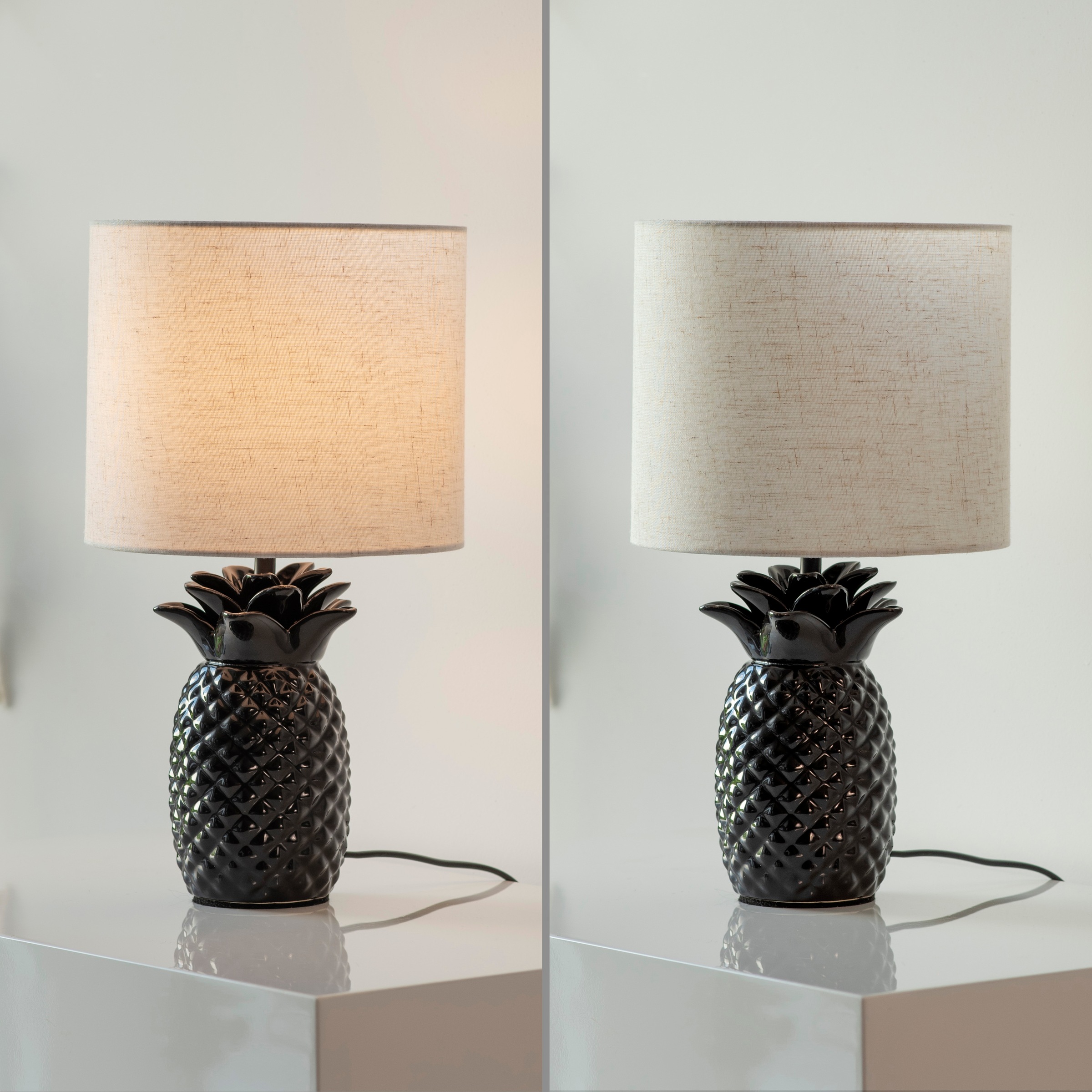 Leonique Tischleuchte »Tenille - Tischlampe im Ananas Design«, 1 flammig, Leuchtmittel E14 | ohne Leuchtmittel, Leinenschirm, Ananas, Pineapple, schwarz, E14