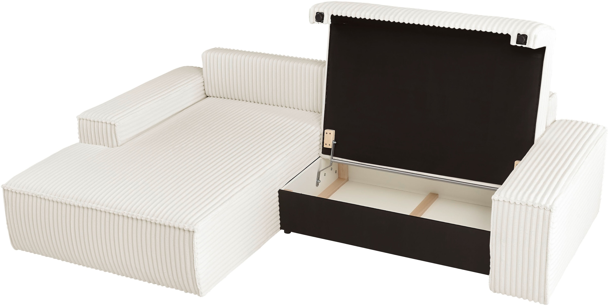 andas Ecksofa »Finnley Schlafsofa 267 cm in Bouclé, Struktur fein u. Cord, L-Form,«, Schlaffunktion m. Bettkasten (136/210 cm), Bouclé, Struktur und Cord