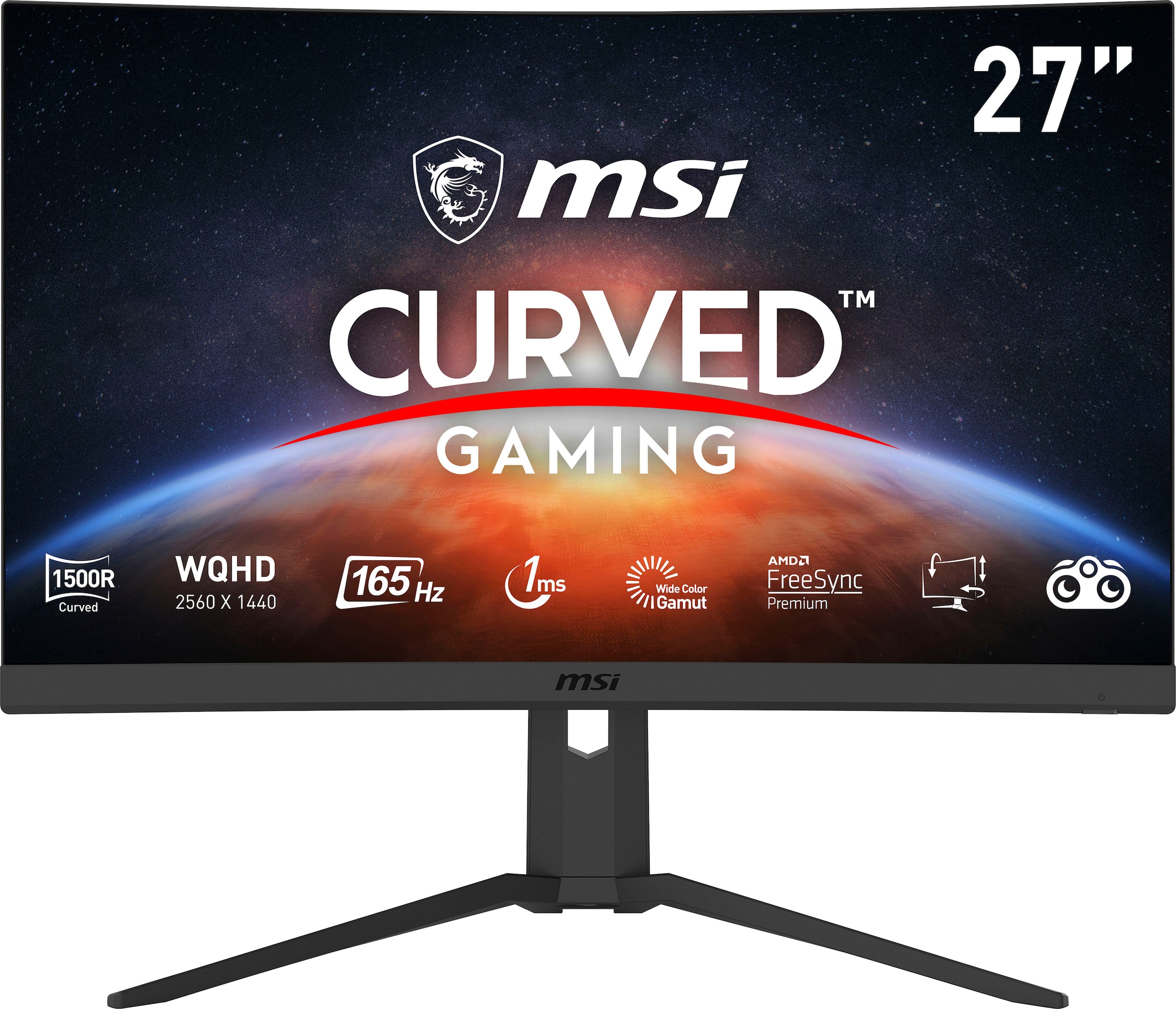 MSI Curved-Gaming-LED-Monitor »Optix G27CQ4P«, 69 cm/27 Zoll, 2560 x 1440 px, WQHD, 1 ms Reaktionszeit, 165 Hz, höhenverstellbar, 3 Jahre Herstellergarantie