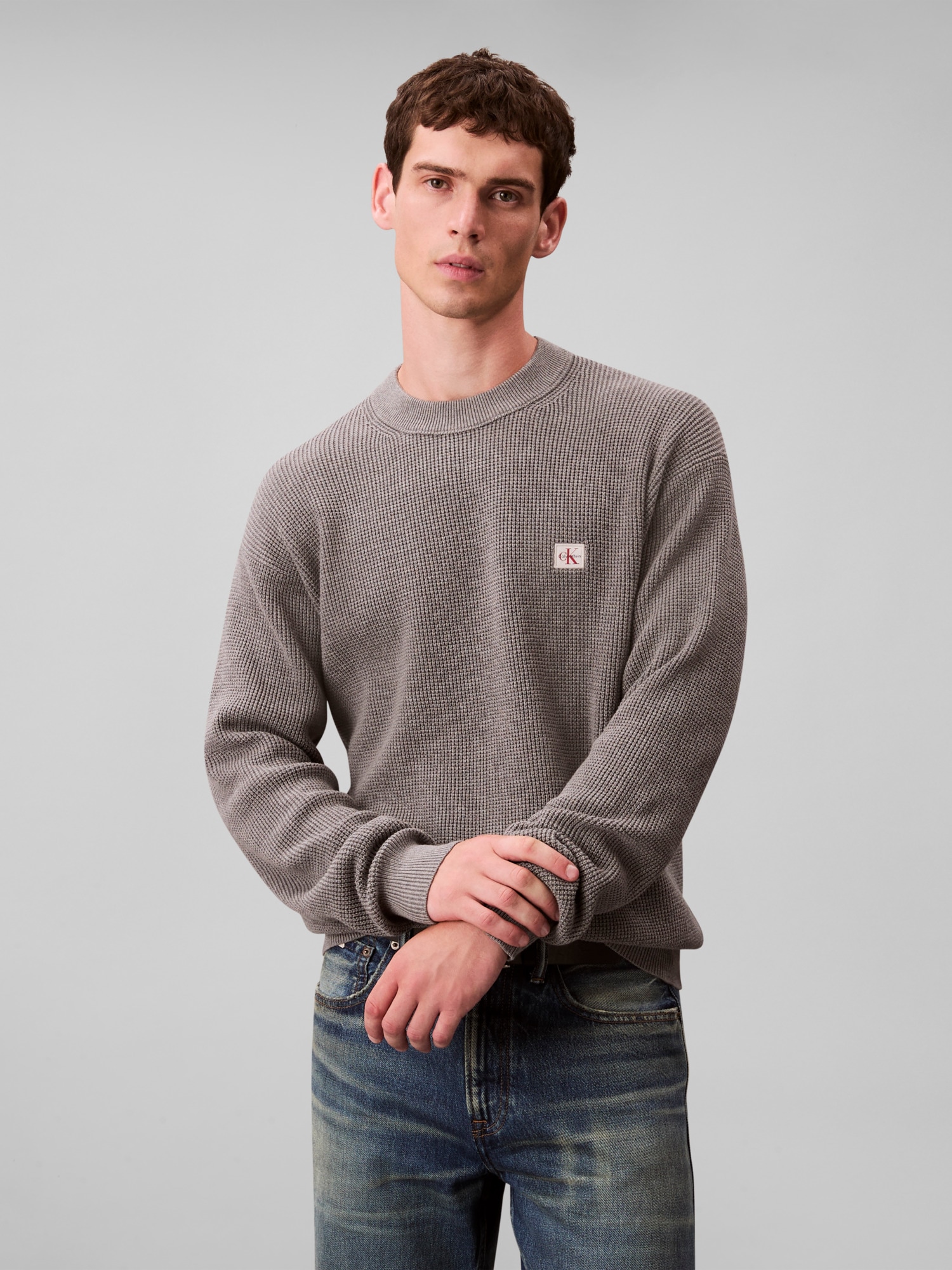Calvin Klein Jeans Rundhalspullover "LS EZ COTTON WAFFLE CRWNK SWTR 9", Run günstig online kaufen