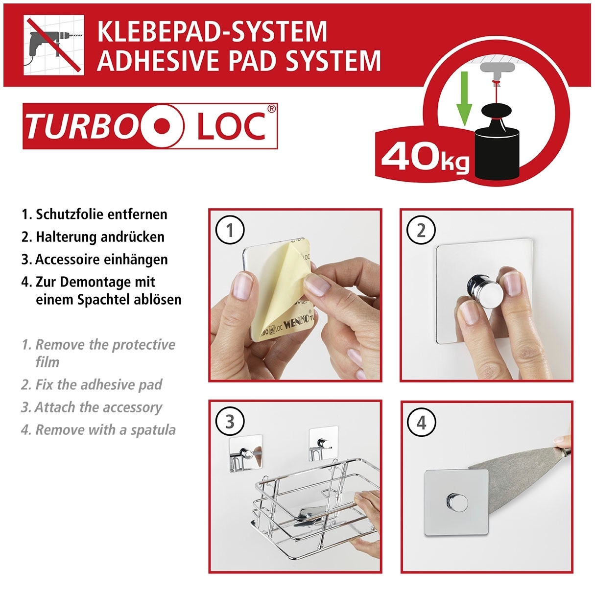 WENKO WC-Garnitur »Turbo-Loc® Carpino«, aus Kunststoff-Metall, weiß, Befestigen ohne Bohren