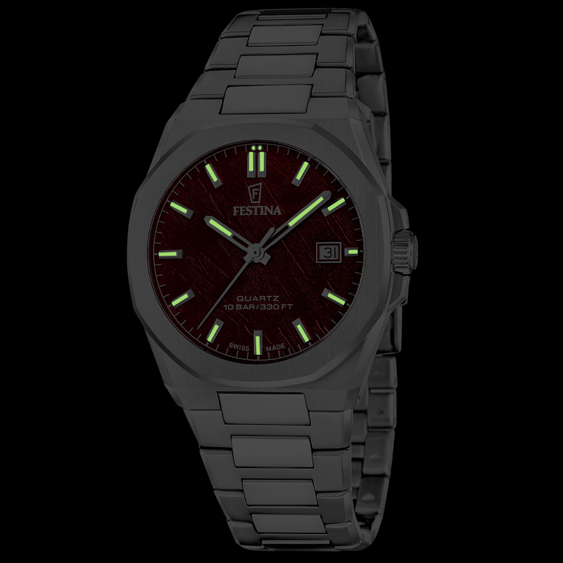 Festina Quarzuhr »Classic Steel« Armbanduhr, Herrenuhr, Swiss Made, Edelstahlarmband, analog, Tag