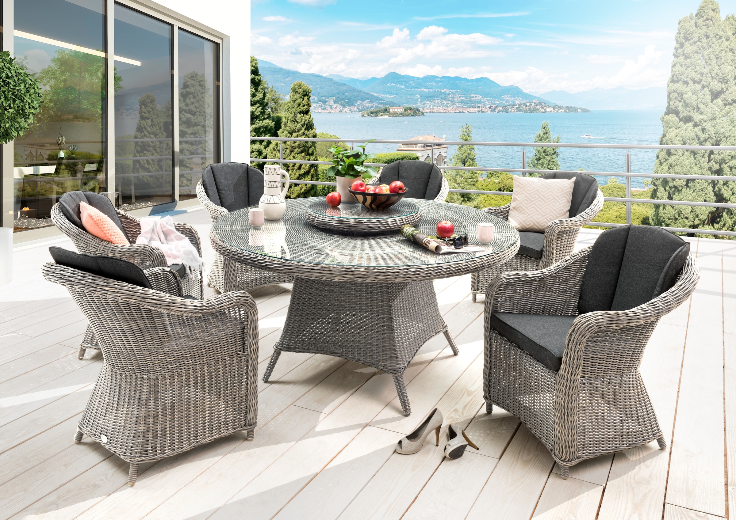 Garten-Essgruppe »MALAGA LUNA«, (Set, 7 tlg., 1 Tisch, 6 Sessel, 1x Drehteller),...