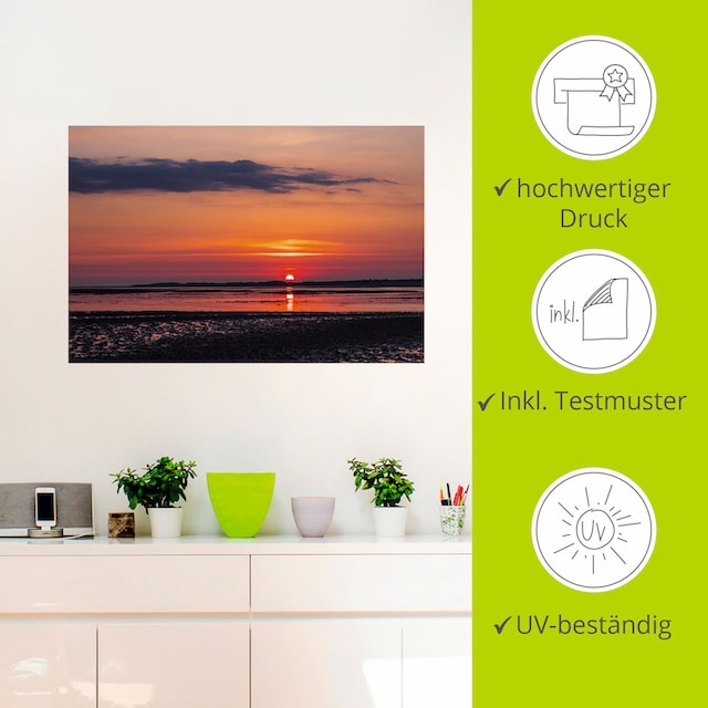 Artland Wandbild »Sonnenaufgang im Wattenmeer Amrum«, Gewässer, (1 St.),  als Alubild, Leinwandbild, Wandaufkleber oder Poster in versch. Größen  bestellen | BAUR