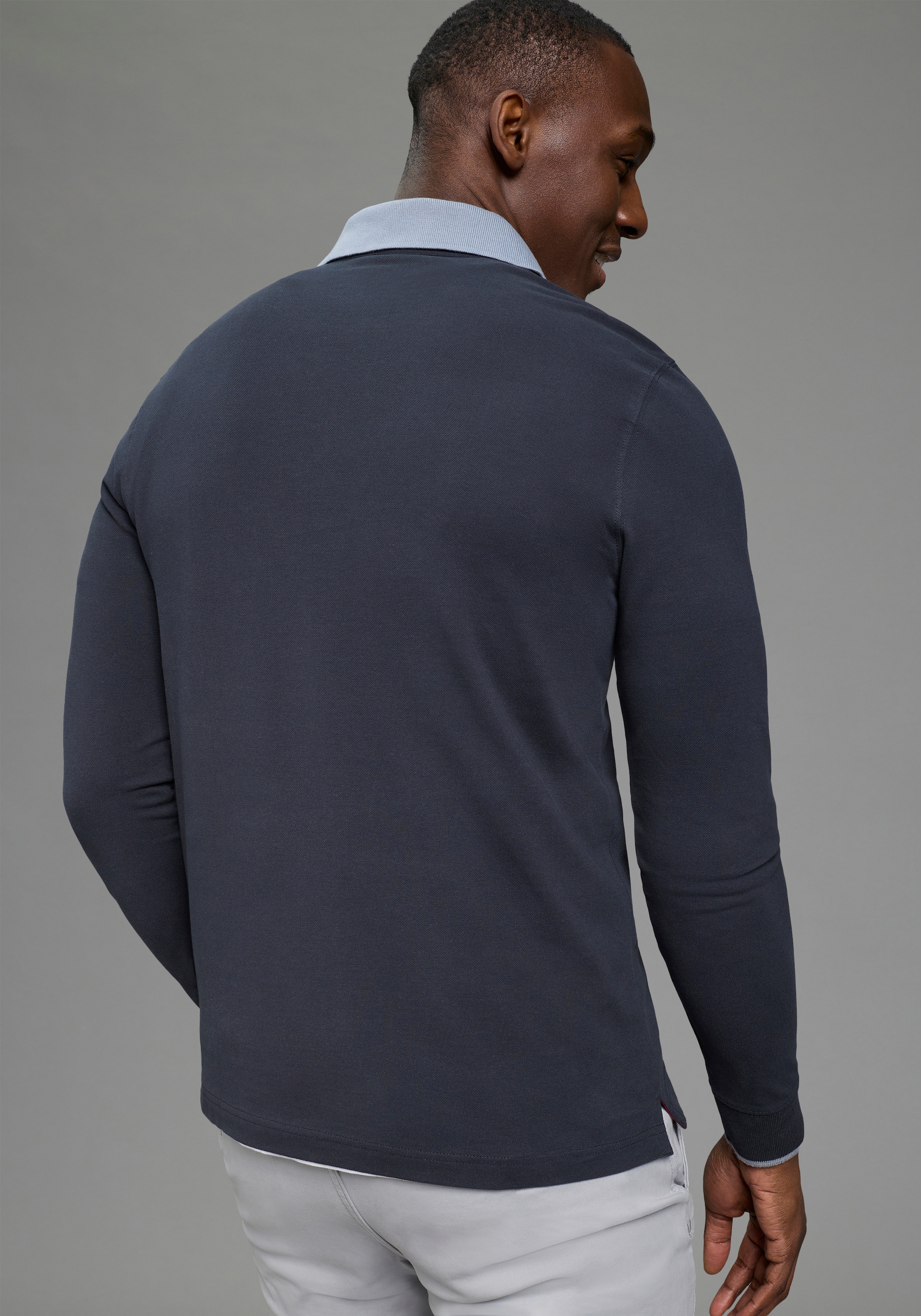DELMAO Langarm-Poloshirt Langarm,  aus atmungsaktivem Piqué-Stoff,  Polokragen