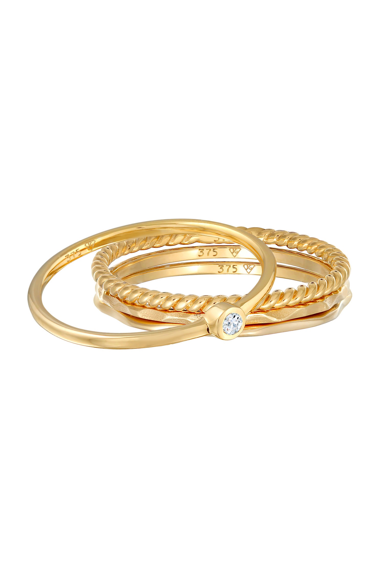 Elli Premium Solitärring »Topas Solitär Stapelring Gedreht 4er Set 925 Silber«