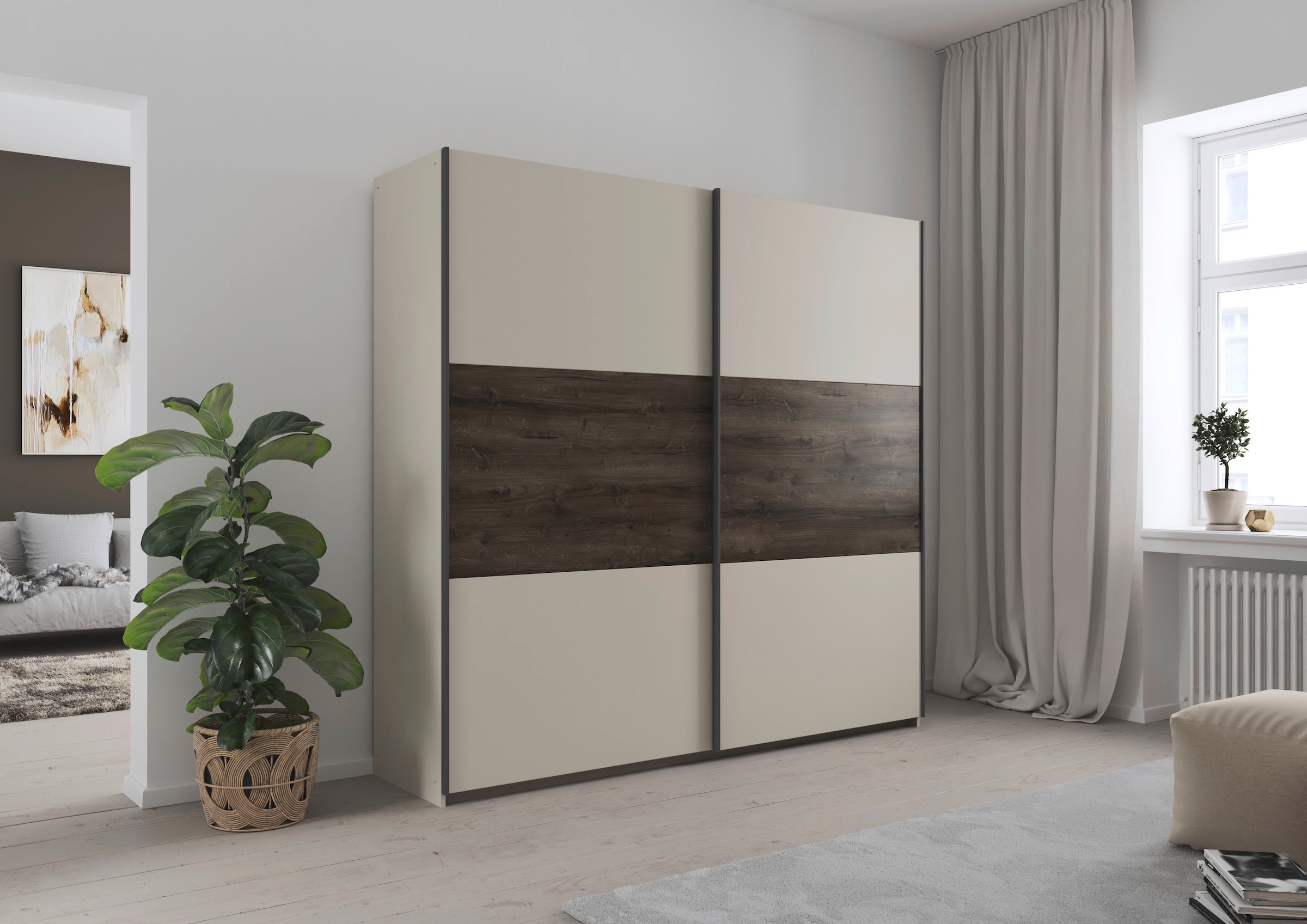 rauch Schwebetürenschrank »Kleiderschrank Schrank Garderobe Schlafzimmerschrank SAJO«, in 2 Breiten (218, 261 cm) optional mit Spiegel MADE IN GERMANY