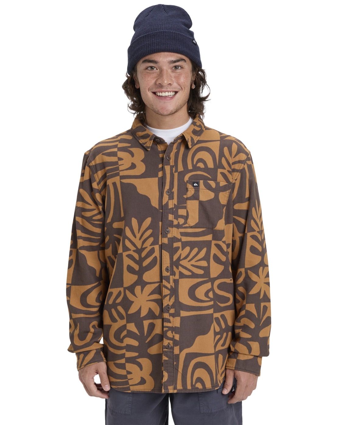 Quiksilver Chemise à Manches Longues Motherfly Printed Almond Desert S Homme