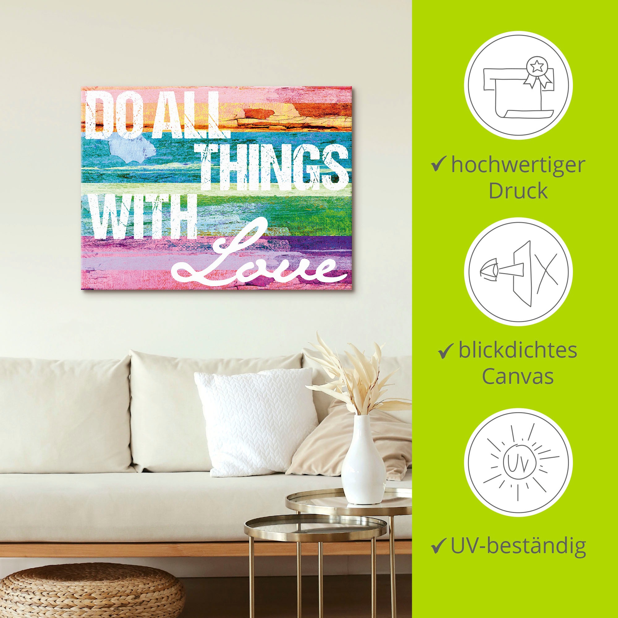 Artland Wandbild »Tu alles mit Liebe«, Sprüche & Texte, (1 St.), als Alubild, Outdoorbild, Leinwandbild, Poster in verschied. Größen