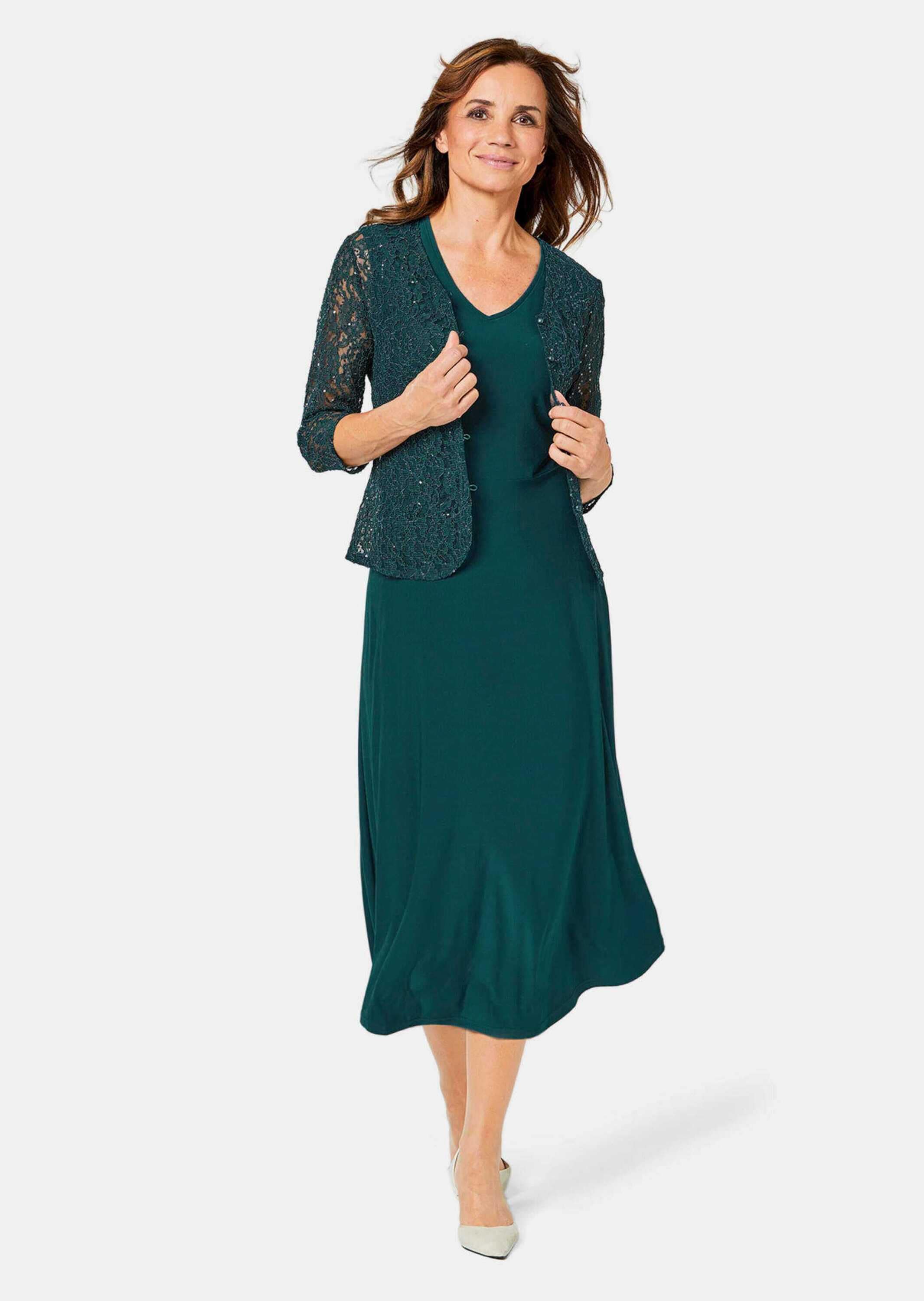 GOLDNER 2-in-1-Kleid »Kurzgröße Kleid mit paillettenbesetzter Spitzenjacke«