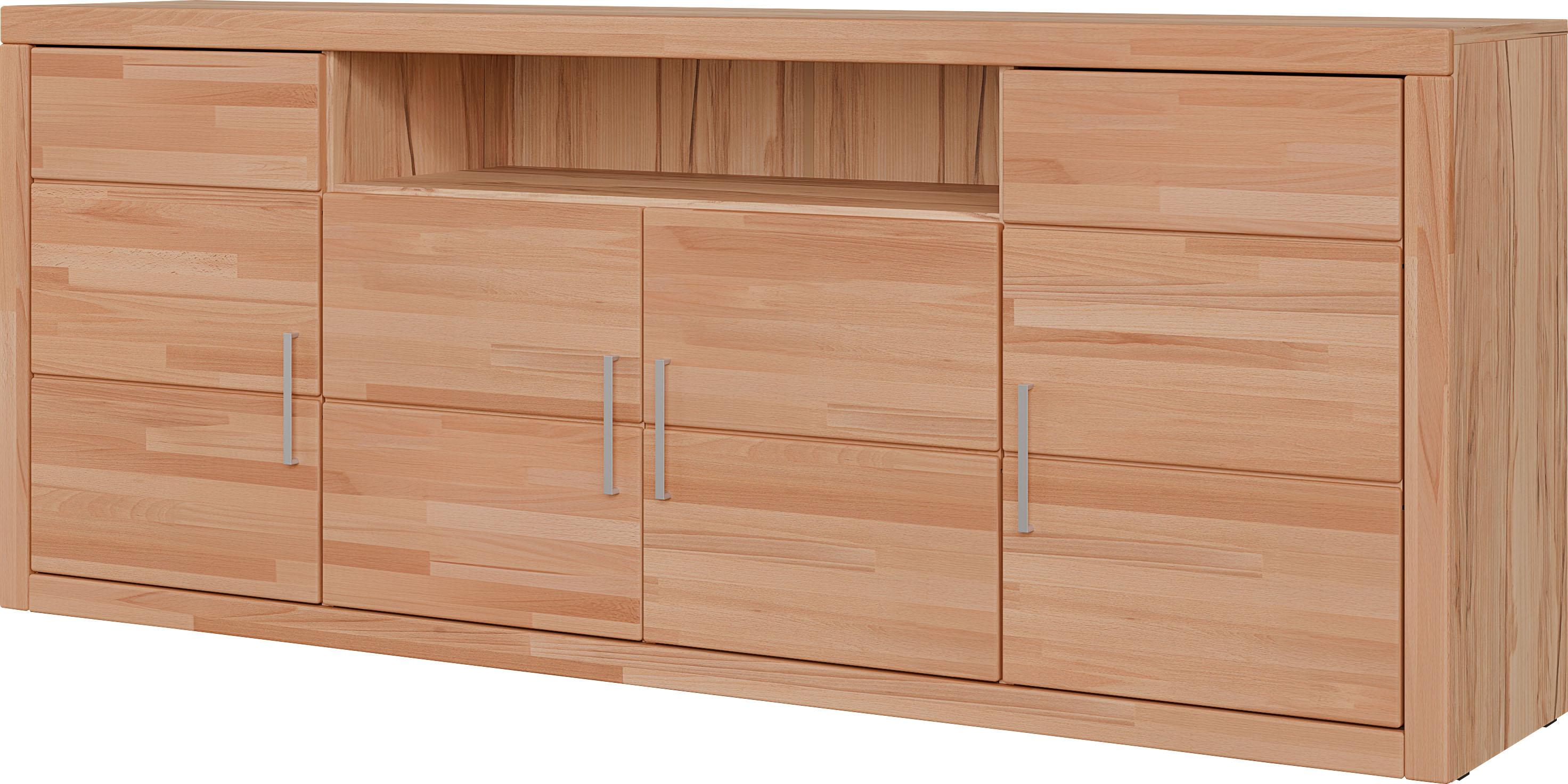 OTTO home Sideboard "Logo,200cm breit,42 cm tief,Fronten Massivholz,11 Fächer" Kernbuche massiv, Holzwerkstoff, 4Türen,11 Fächer,Böden versetzbar