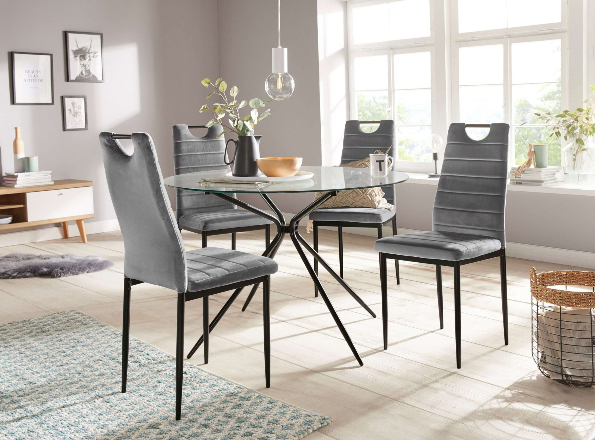 OTTO home Essgruppe "Silvi-Mandy" Set 110 cm, Set: Glastisch 110x110 cm mit 4 Stühlen
