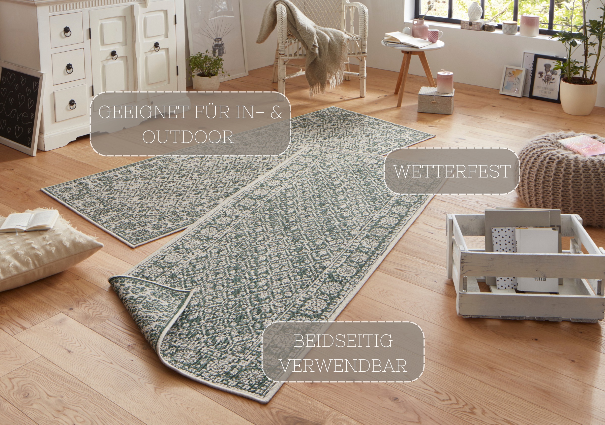 NORTHRUGS Teppich »Curacao«, rechteckig, 5 mm Höhe, In-& Outdoor, Läufer, Wetterfest, Balkon, Wohnzimmer, Wasserfest