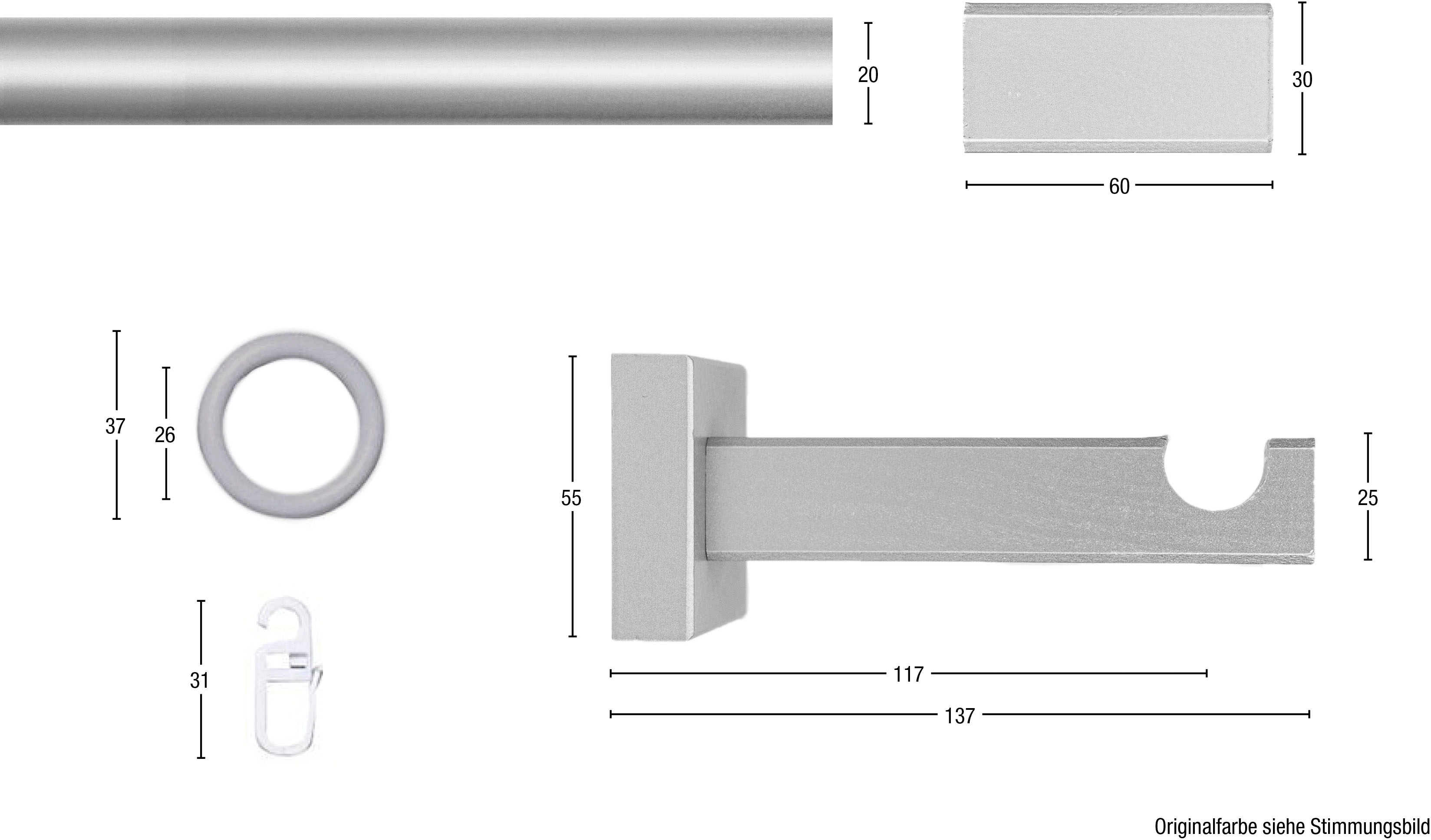Thumbnail - GARESA Gardinenstange "CUBUS" Ø 20 mm 1 läufig-läufig Wunschmaßlänge Vorhanggarnitur, verlängerbar, Endknopf eckig, mit ...