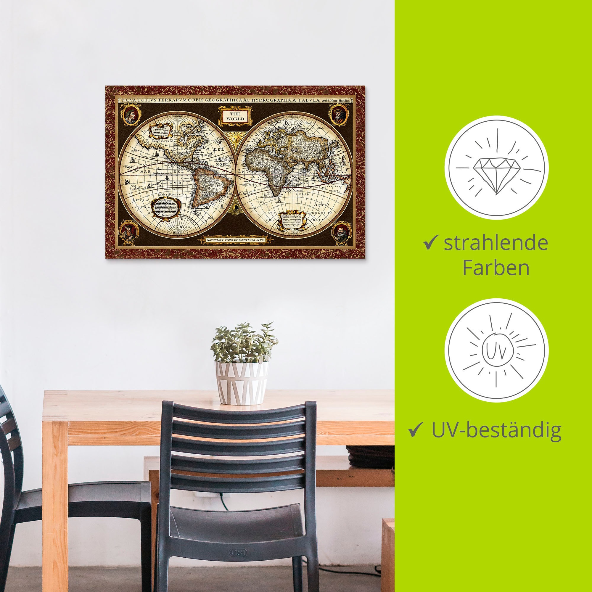 Artland Wandbild »Weltkarte«, Landkarten, (1 St.), als Alubild, Outdoorbild, Leinwandbild, Poster, Wandaufkleber