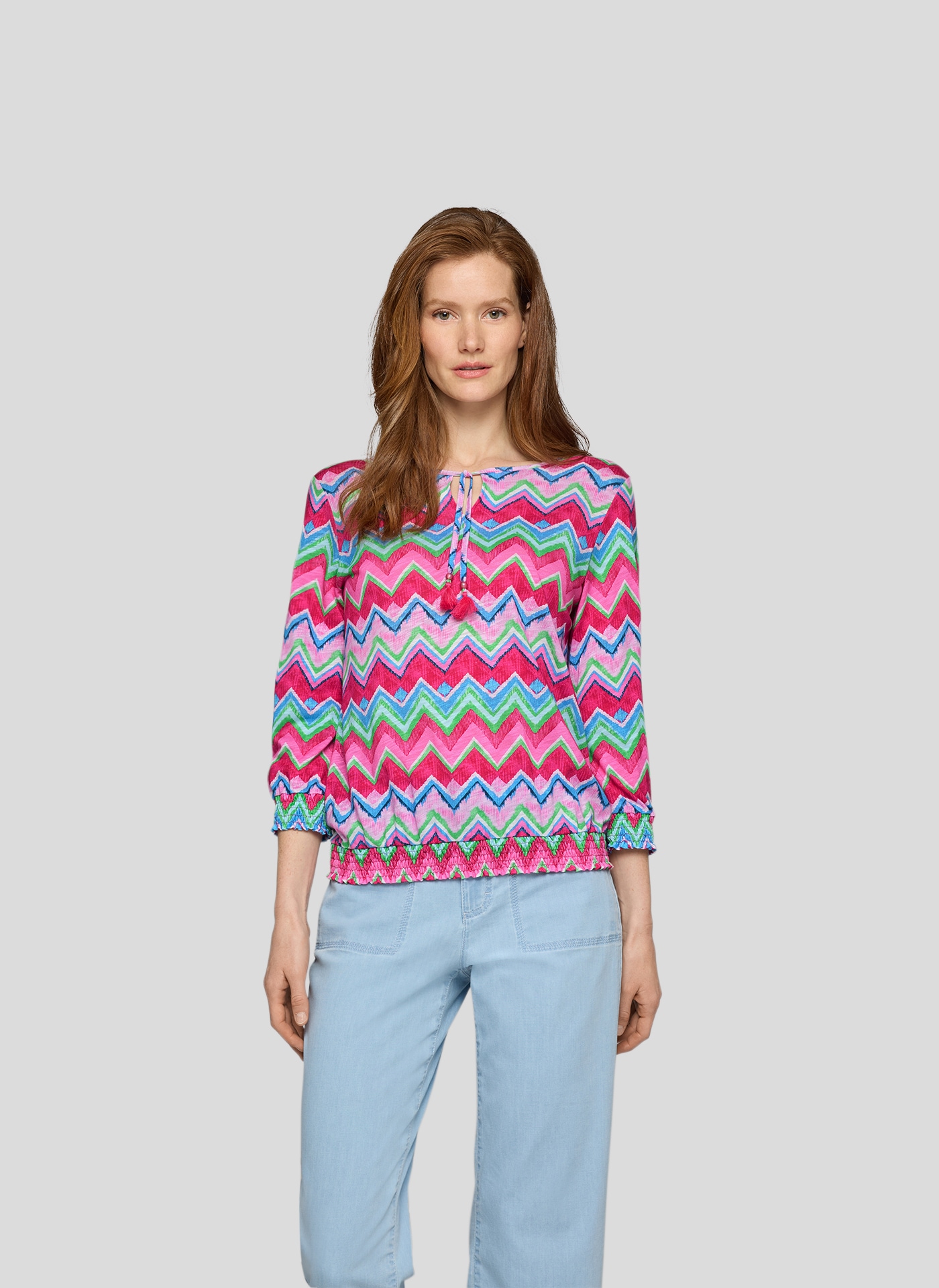 Rabe Print-Shirt "Rabe Tunika mit buntem Zickzack-Muster und Quasten-Detail günstig online kaufen