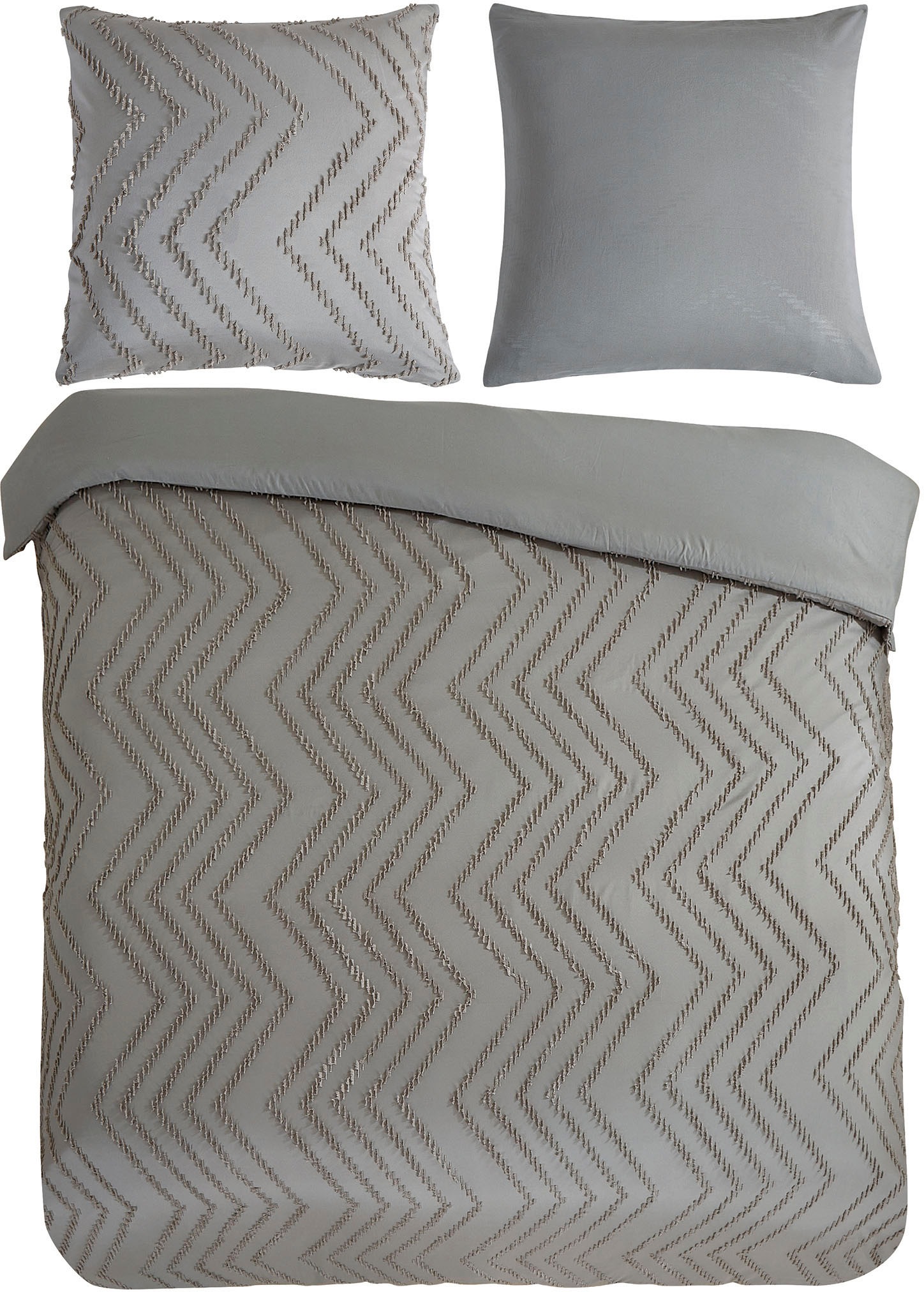 PURE luxury collection Bettwäsche »Zigzag«, Mikrofaser, 135x200, 2 Teilig, Pflegeleicht, Reißverschluss, Luxe, Uni