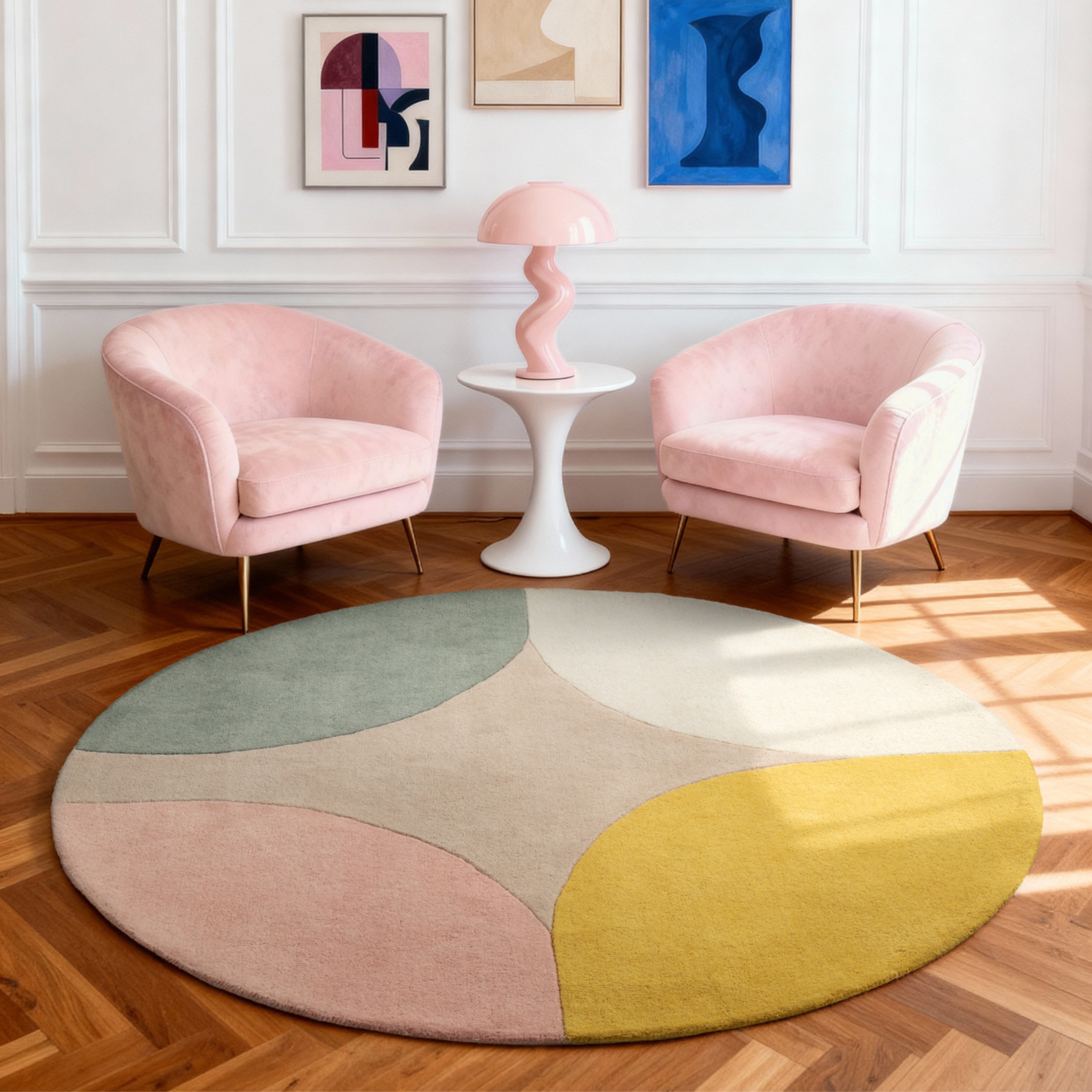 Ted Baker Wollteppich "Cecil" rund 17 mm Höhe Wolle, Naturteppich, Handgemacht, Wohnzimmer, Schlafzimmer, bunt