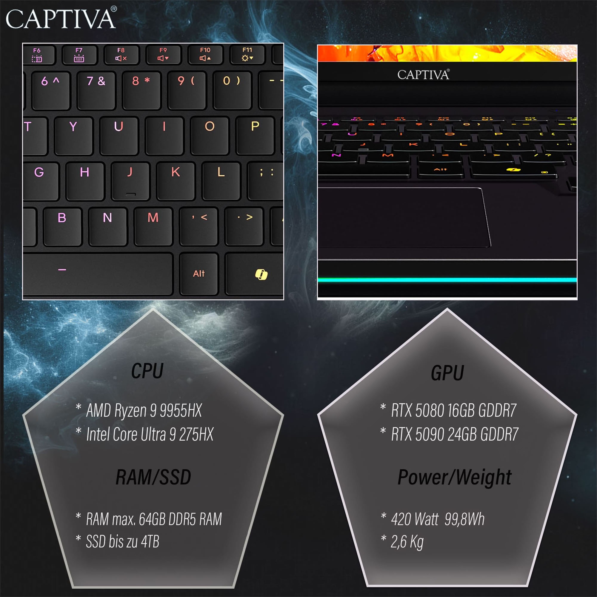 CAPTIVA Gaming-Notebook »Highend Gaming R10-1166GE« 40,6 cm / 16 ″ AMD Ryzen 9 GeForce RTX 5080 4.000 GB SSD