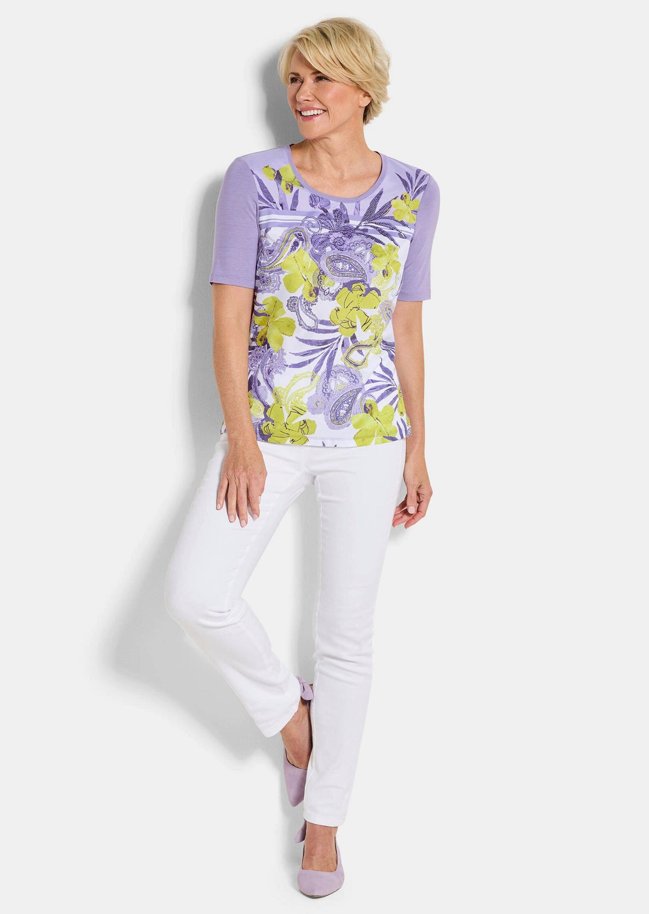 GOLDNER Kurzarmbluse "Glanzshirt mit floralem Paisley-Muster" Ton in Ton Zi günstig online kaufen