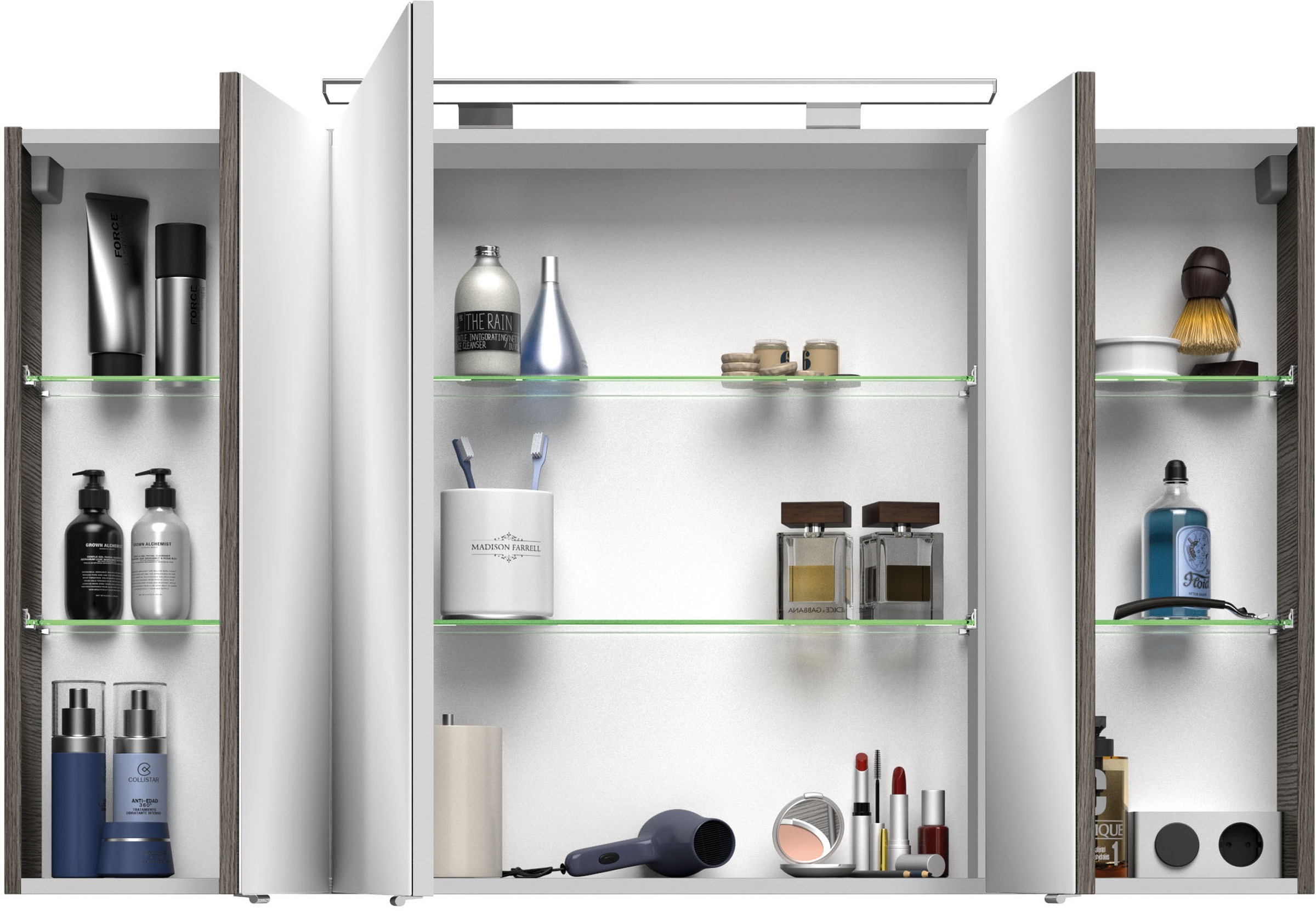 Saphir Badmöbel-Set »Serie 4010 5-teilig Keramik-Waschtisch mit LED-Spiegelschrank«, (Set), Bad Set mit Unterschrank, Hängeschrank, Midischrank, inkl. Türdämpfer
