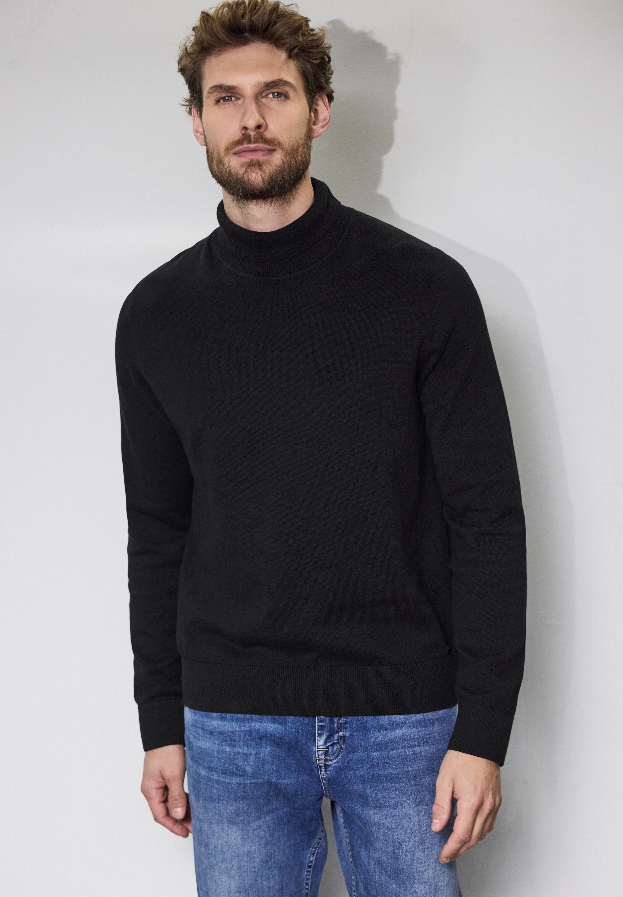 STREET ONE MEN Rollkragenpullover, aus reiner Baumwolle