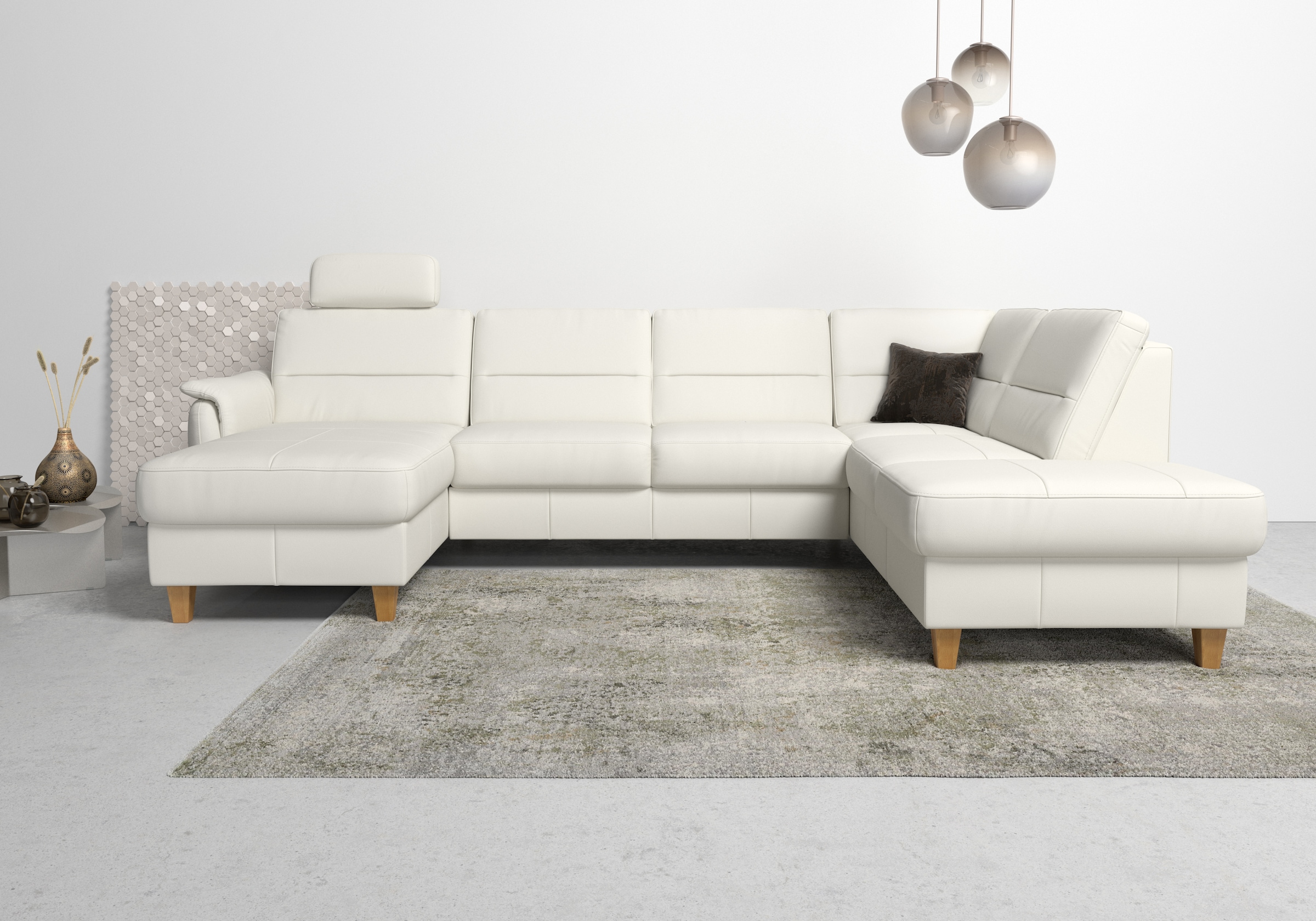 Home affaire Wohnlandschaft "Palmera U-Form, B: 308 cm, große Stoff + Leder Auswahl" optional Schlaffunktion & Bettkasten, Federkern, XXL-Wohnlandschaft