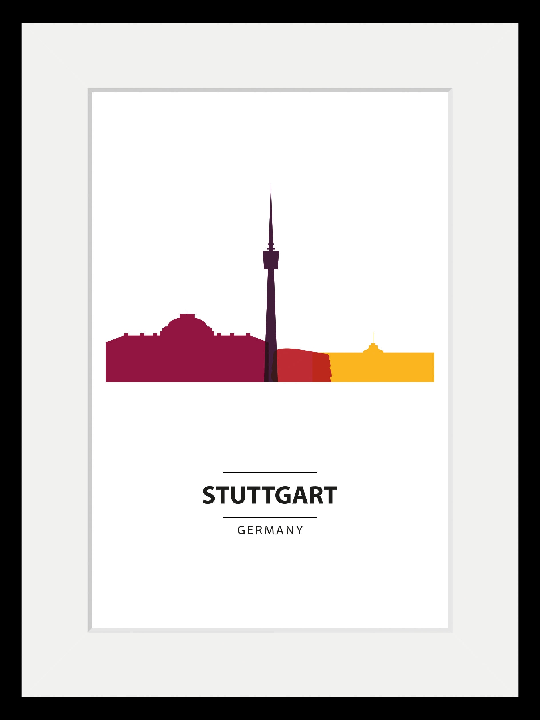 queence Bild »Stuttgart«, Städte-Schriftzug-Deutschland-Gebäude, (1 St.), HD Premium Poster-Druck inkl. Holzrahmen