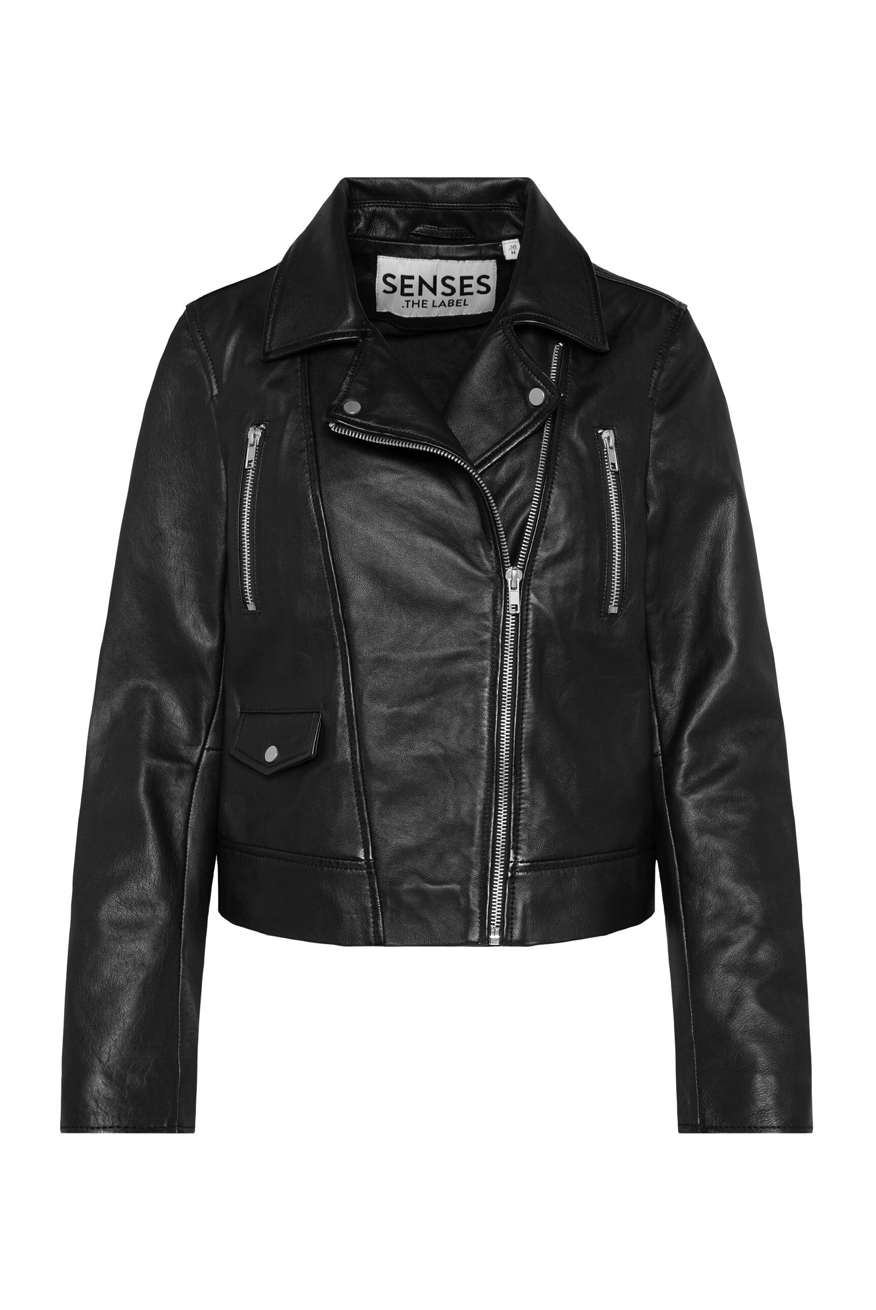 SENSES.THE LABEL Lederjacke, ohne Kapuze, mit Zipper am Ärmelende