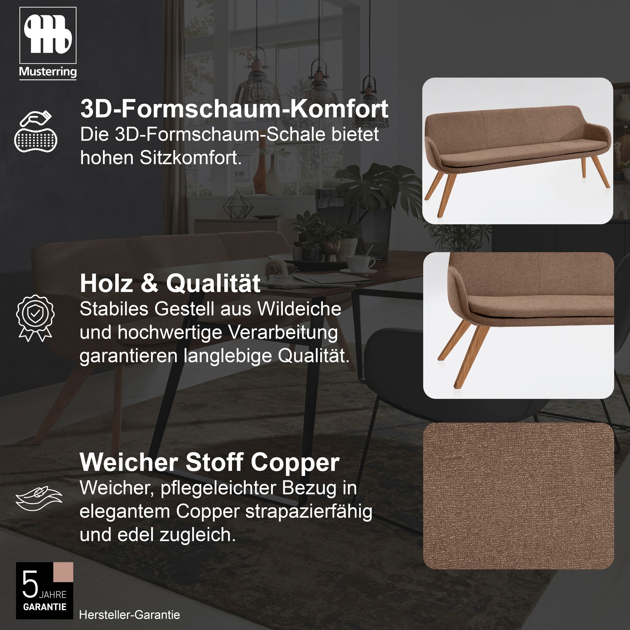 Thumbnail - Musterring Essbank "Tavia" Stativgestell Wildeiche massiv geölt, Breite 180, 200 oder 220 cm