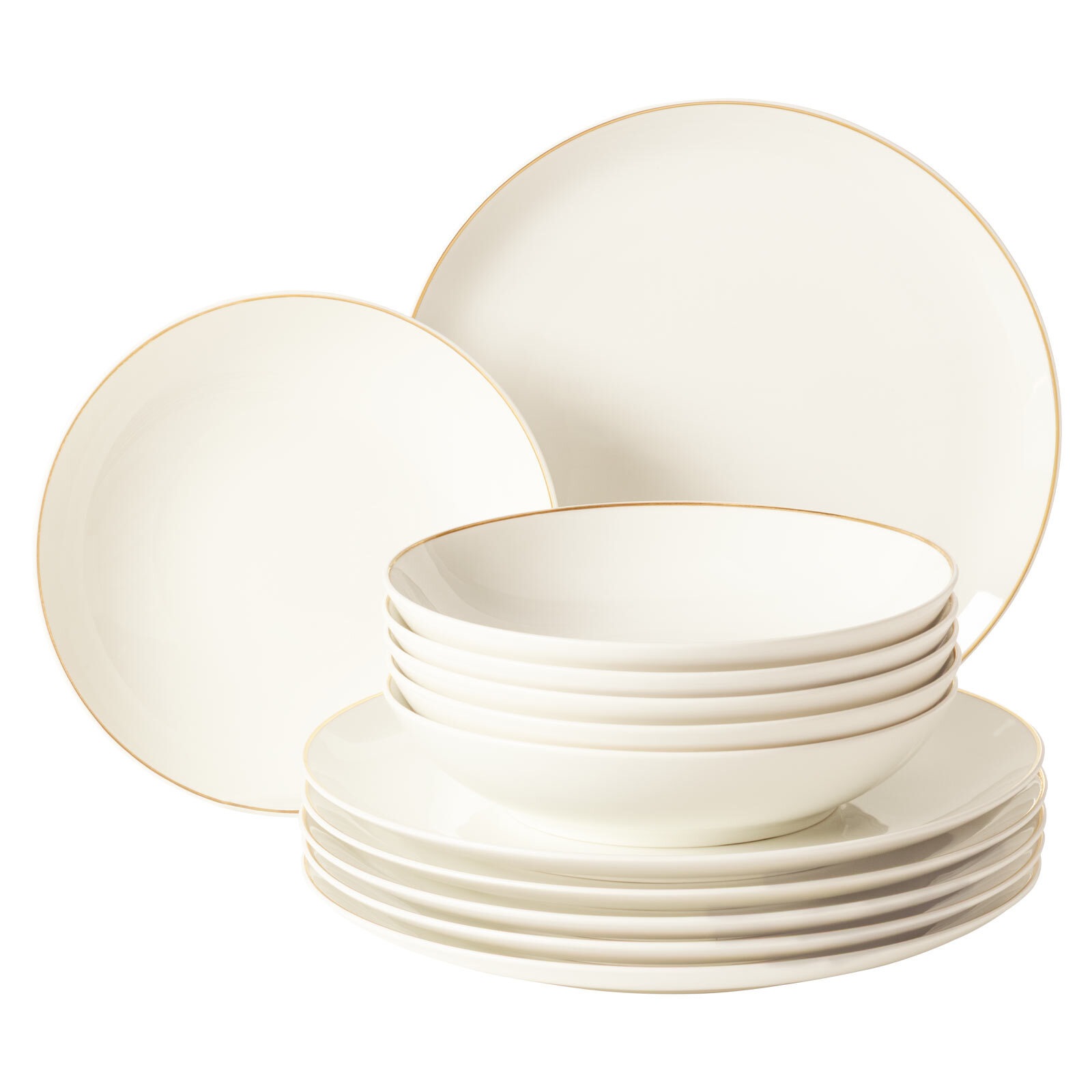 Seltmann Weiden Geschirr-Set "Tafelservice Savona Goldlinie 12er Set creme-gold" Spülmaschinenfest, Mikrowellensicher, Ofenfest