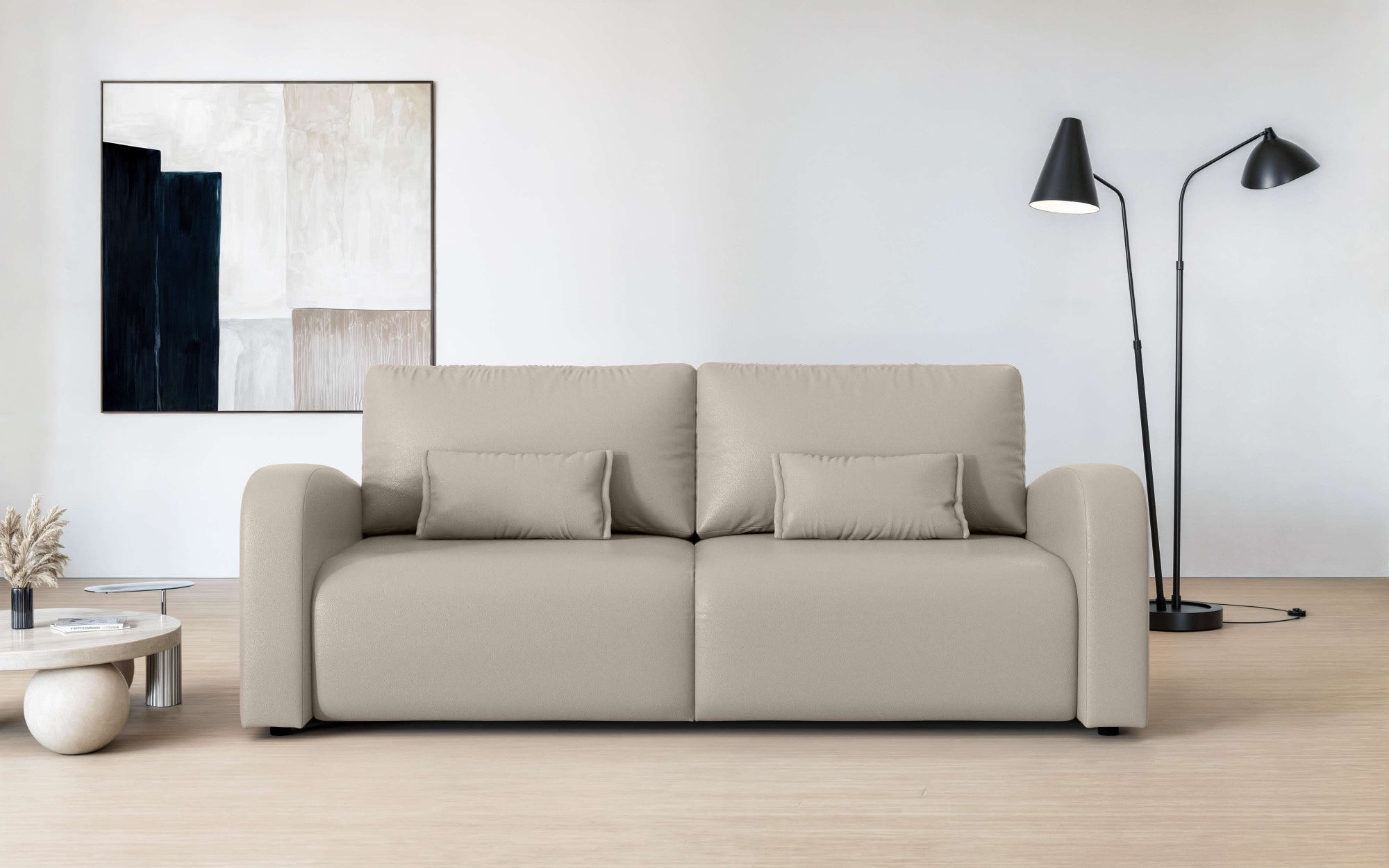 3-Sitzer OTTO HOME, B:228cm H:96cm T:110cm, grau, 100% Polyester, Sofas, "JIGGS wahlweise Schlafsofa mit Bettkasten, Maße B/H/T: 228/96/110 cm", Sofa