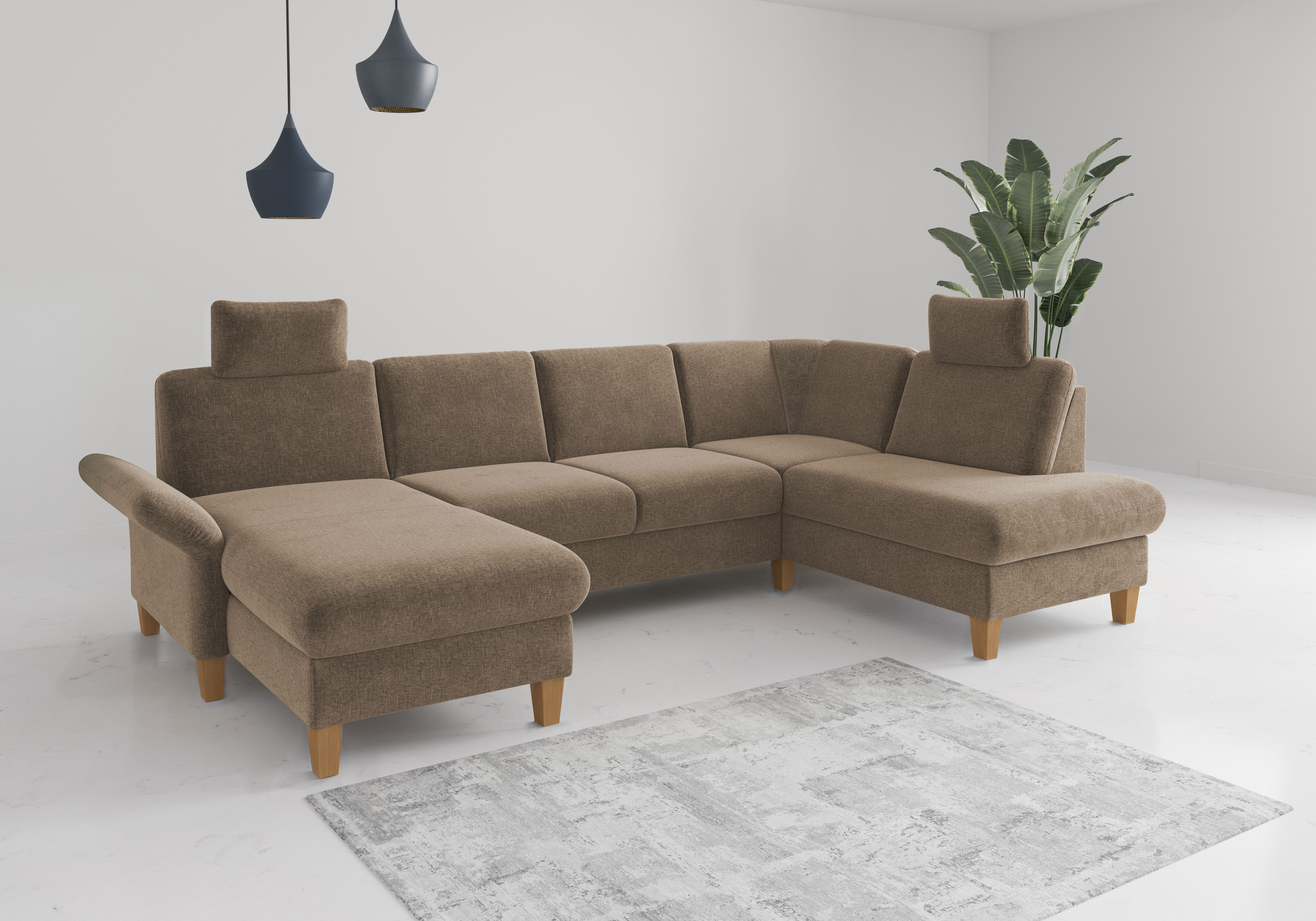 OTTO home Wohnlandschaft "Rochelle, U-Form" optional mit Armteilverstellung, mit Schlaffunktion & Bettkasten