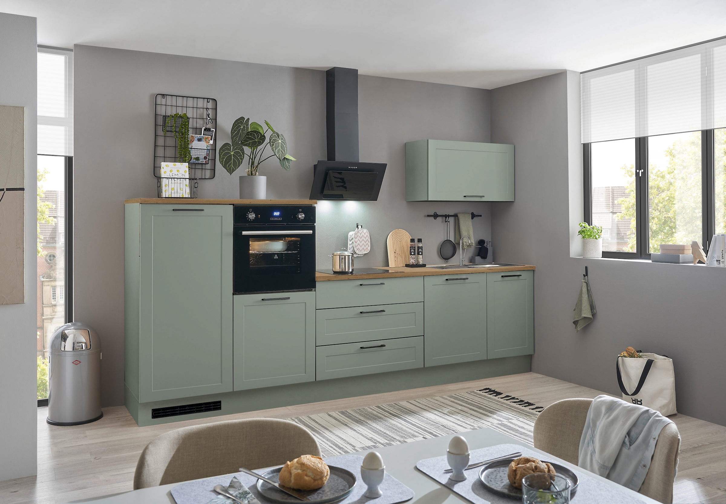 BASIC by Balculina Küchenzeile »Marsi«, Breite 320 cm, höhenverstellbare Füße, mit Soft-Close-Funktion