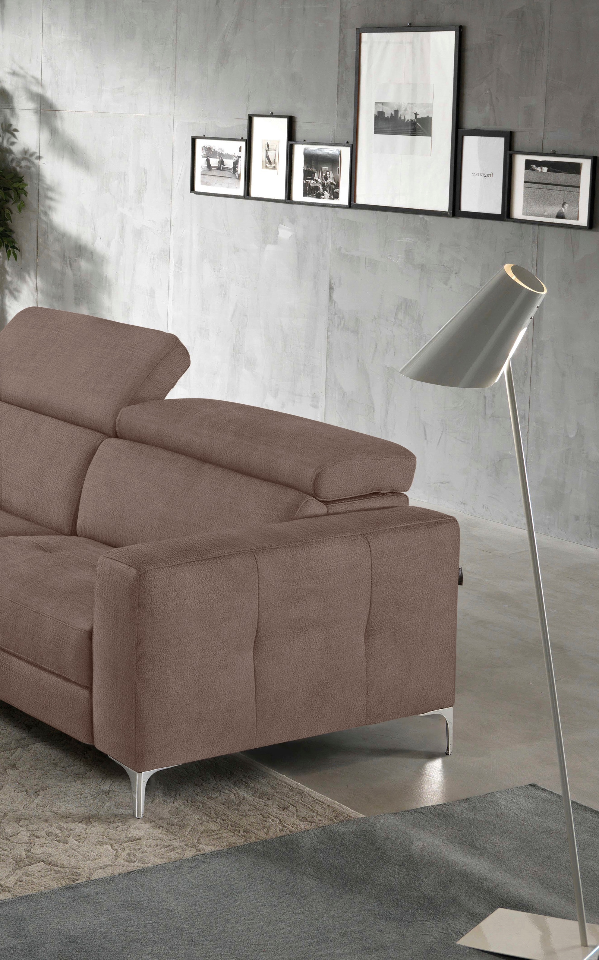 Egoitaliano Ecksofa »Matt, hoher Sitzkomfort und aufwendige Detailverarbeitung, L-Form«, mit Ottomane, inkl. verstellbarer Kopfteile zum Relaxen