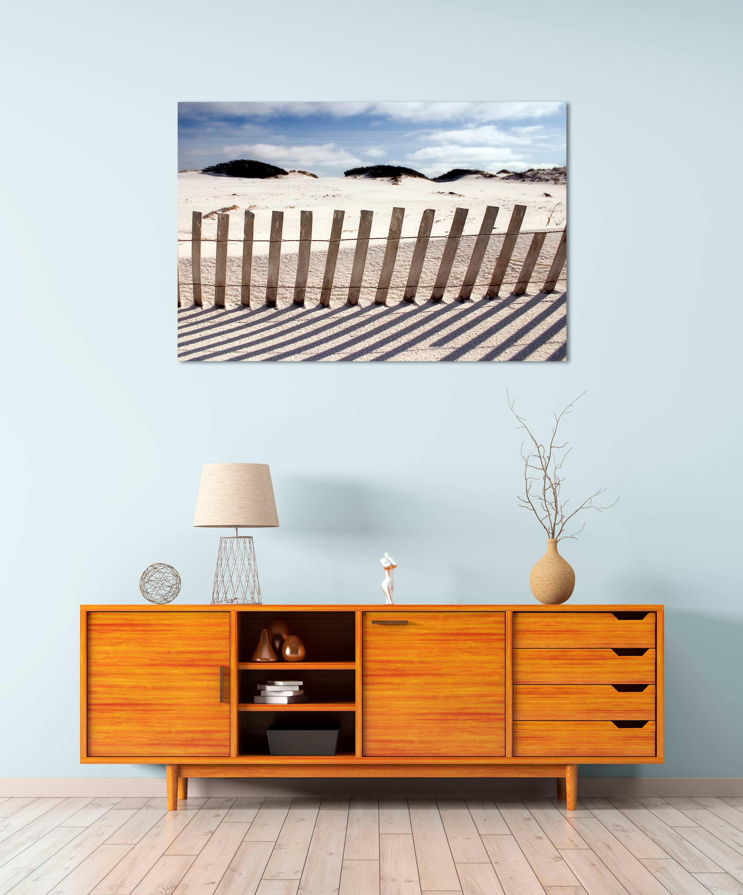 queence Acrylglasbild "Holzzaun im Sand", Strand-Himmel-Düne-Deutschland-Gr günstig online kaufen