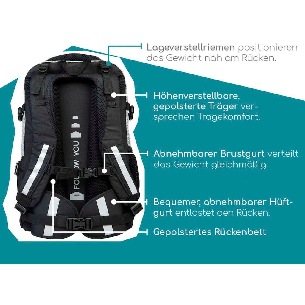 neoxx Schulrucksack »Active, Wool the World«, reflektierende Details, aus recycelten PET-Flaschen