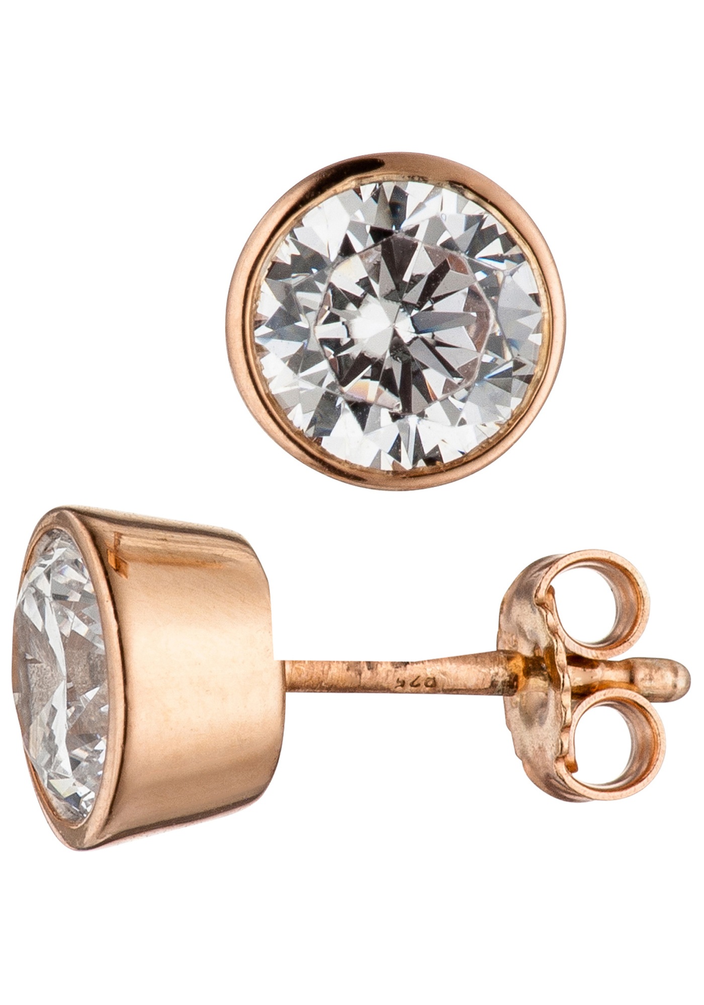 Paar Ohrstecker JOBO, rosa (roségoldfarben), Ohrringe, Damen, 7,1mm, Silber 925 (Sterlingsilber), rund 925 Silber roségold vergoldet mit Zirkonia