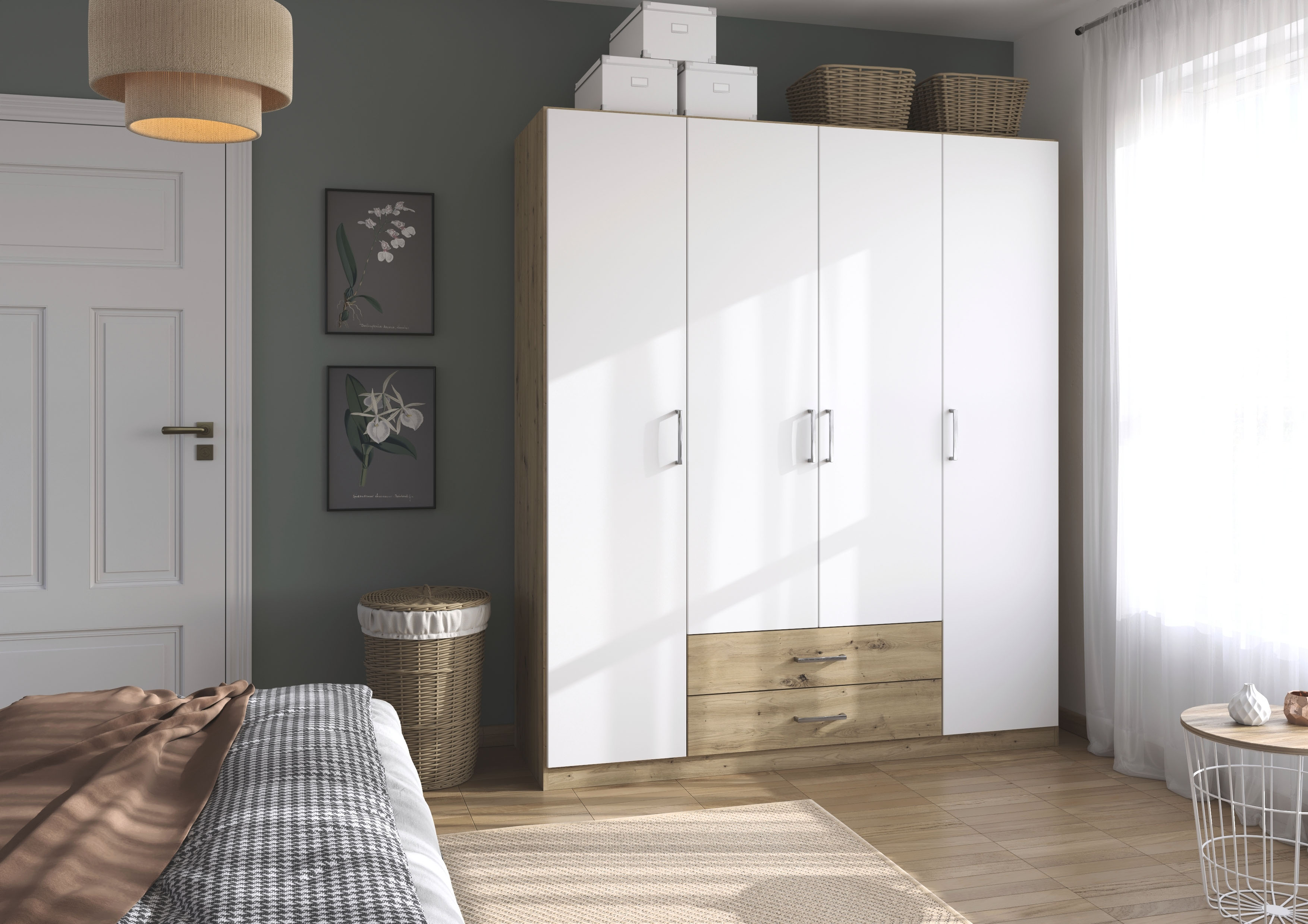 rauch Drehtürenschrank "Kleiderschrank Garderobe GAMMA Breiten 181 cm" in 3 Ausstattungen BASIC/CLASSIC/PREMIUM (inkl. SOFT-CLOSE-Funktion), mit Schubladen, verschiedene Griff-Varianten TOPSELLER MADE IN GERMANY