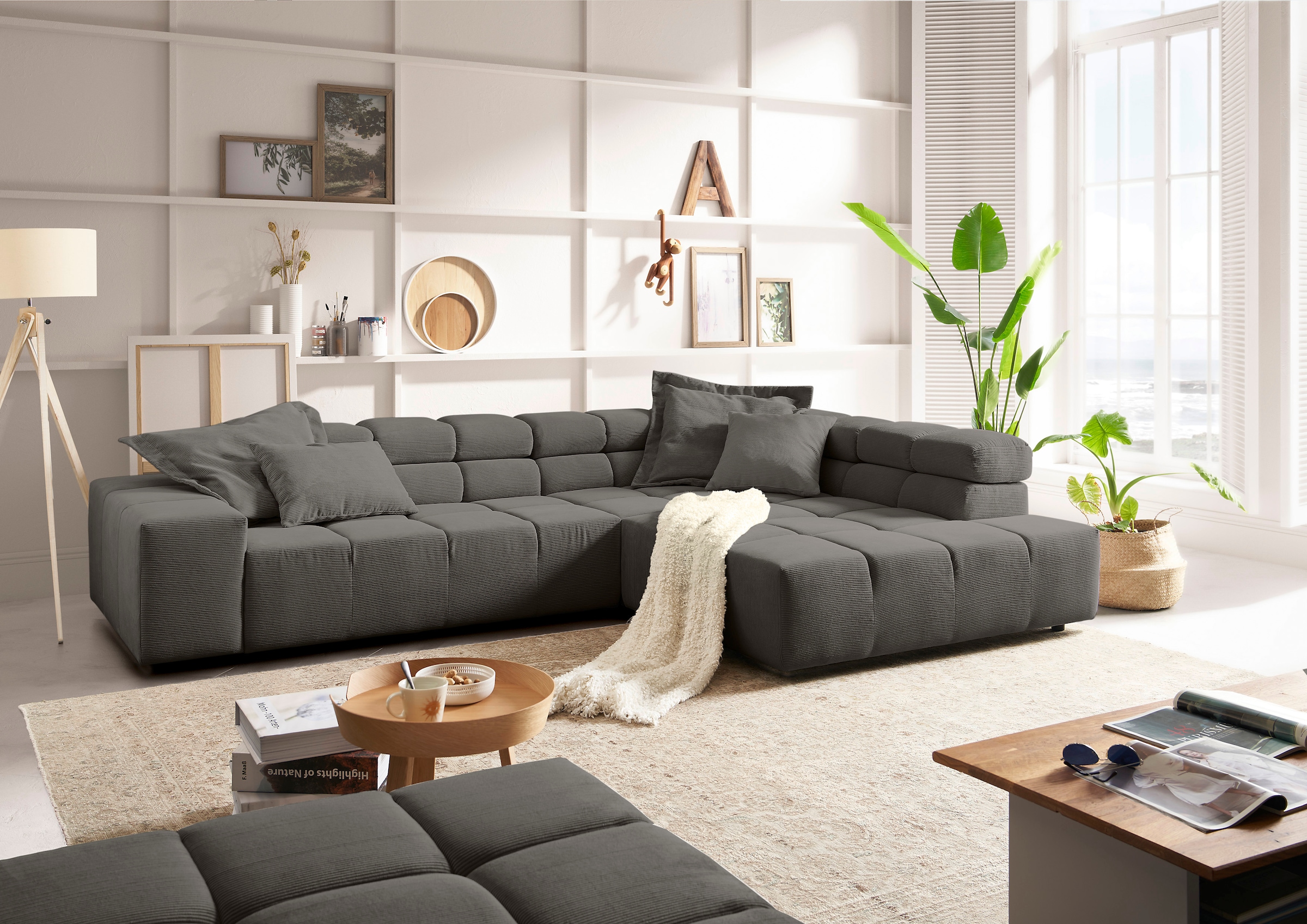 Home affaire Ecksofa "Ancona, Ecksofa, incl. Kopfteilverstellung, Breite 319 cm, L-Form" wahlweise motorische Sitztiefenverstellung, auch in Cord + Easy Care