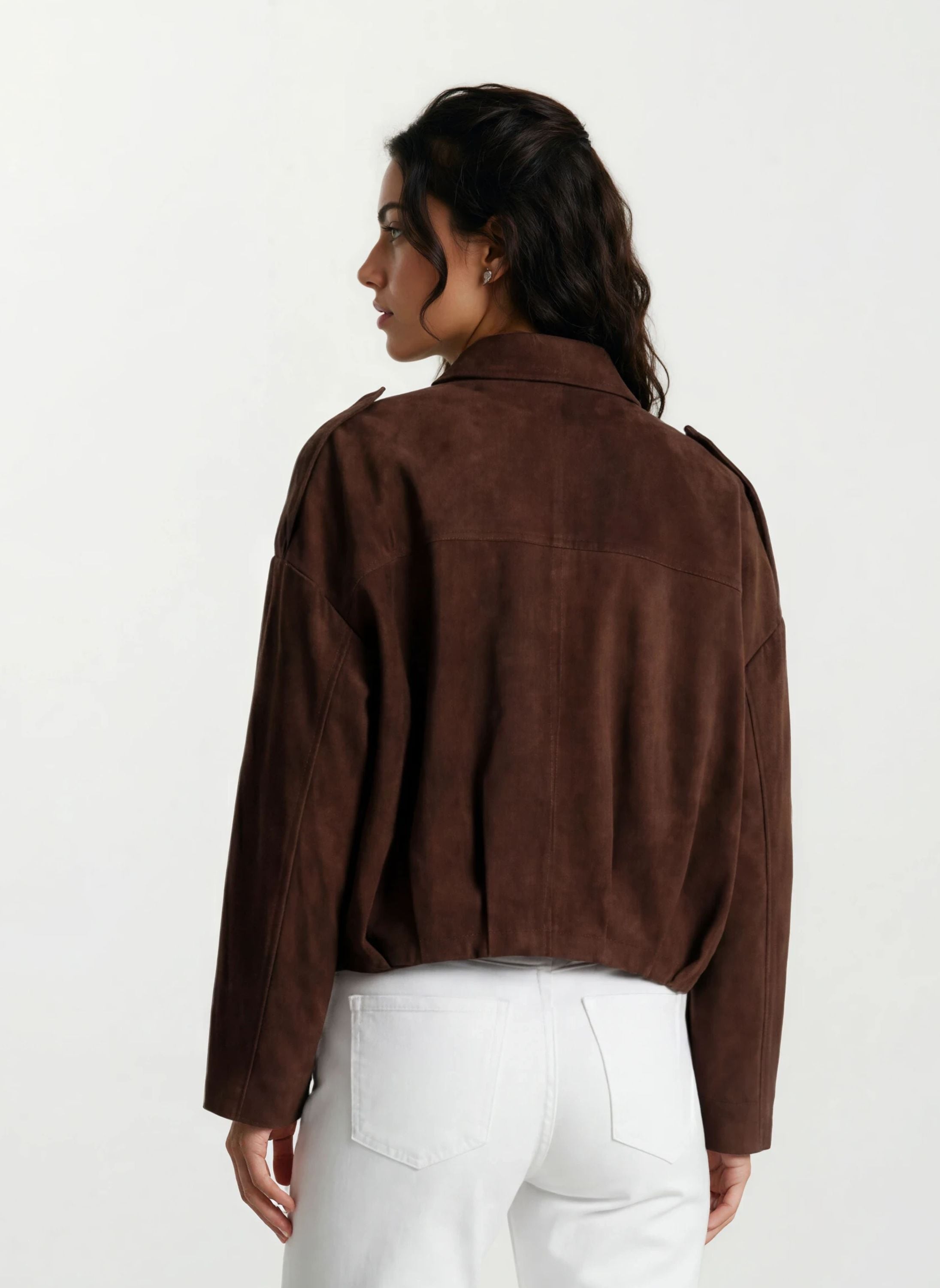trueprodigy Lederjacke "Naeko braune Wildlederjacke mit klassischem Hemdkragen" ohne Kapuze