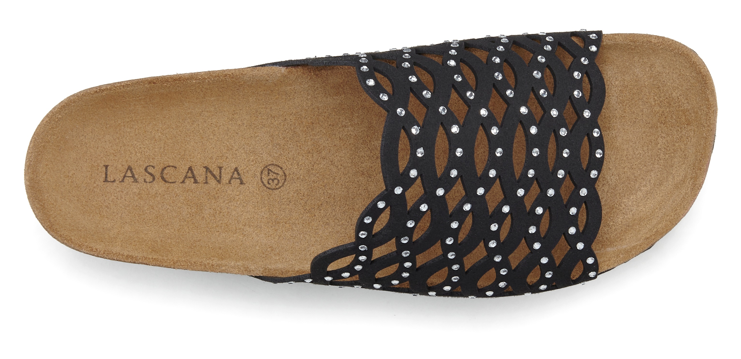 Thumbnail - LASCANA Pantolette "Mule, Sandale, offener Schuh" mit Komfortkorkfußbett aus Leder und Glitzersteinchen