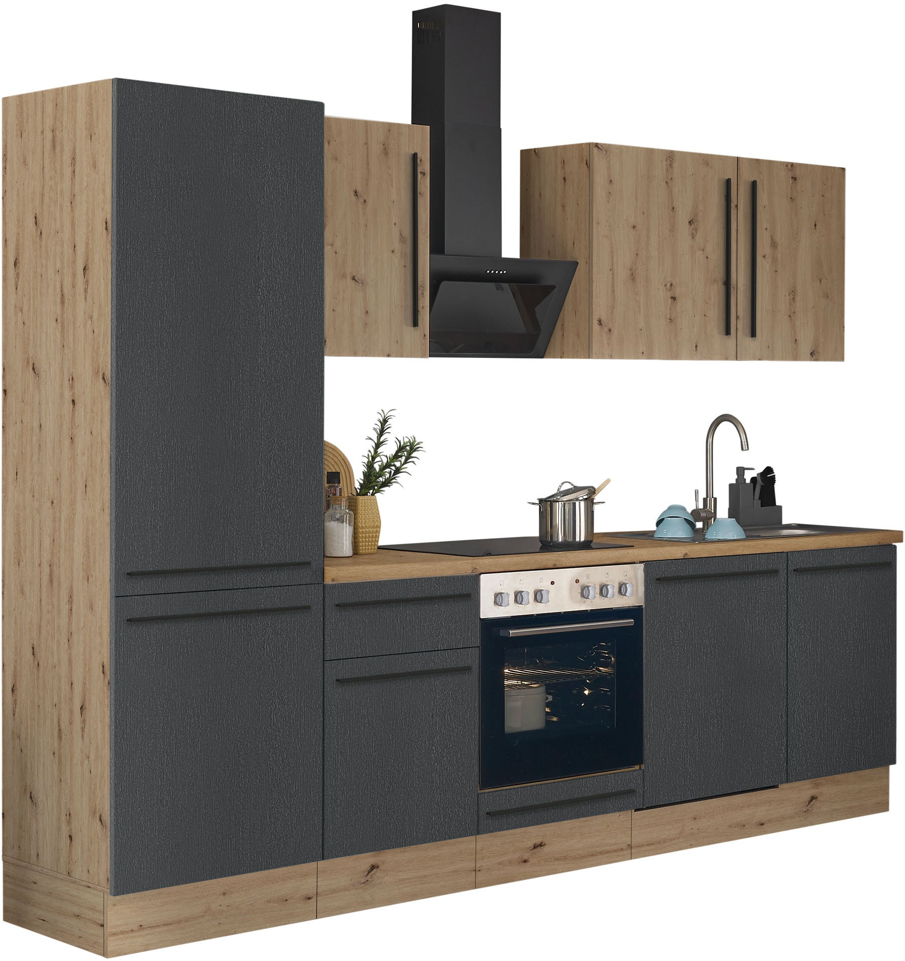 KOCHSTATION Küchenzeile »KS-Florida mit 38mm starker Arbeitsplatte«, Breite 280 cm, wahlweise mit E-Geräten, Soft-Close-Funktion