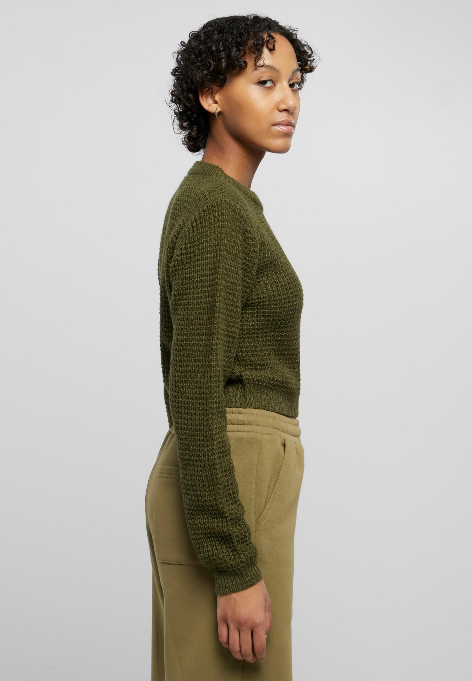 URBAN CLASSICS Rundhalspullover »Urban Classics Damen Ladies Short Waffle Sweater«, (1 tlg.)