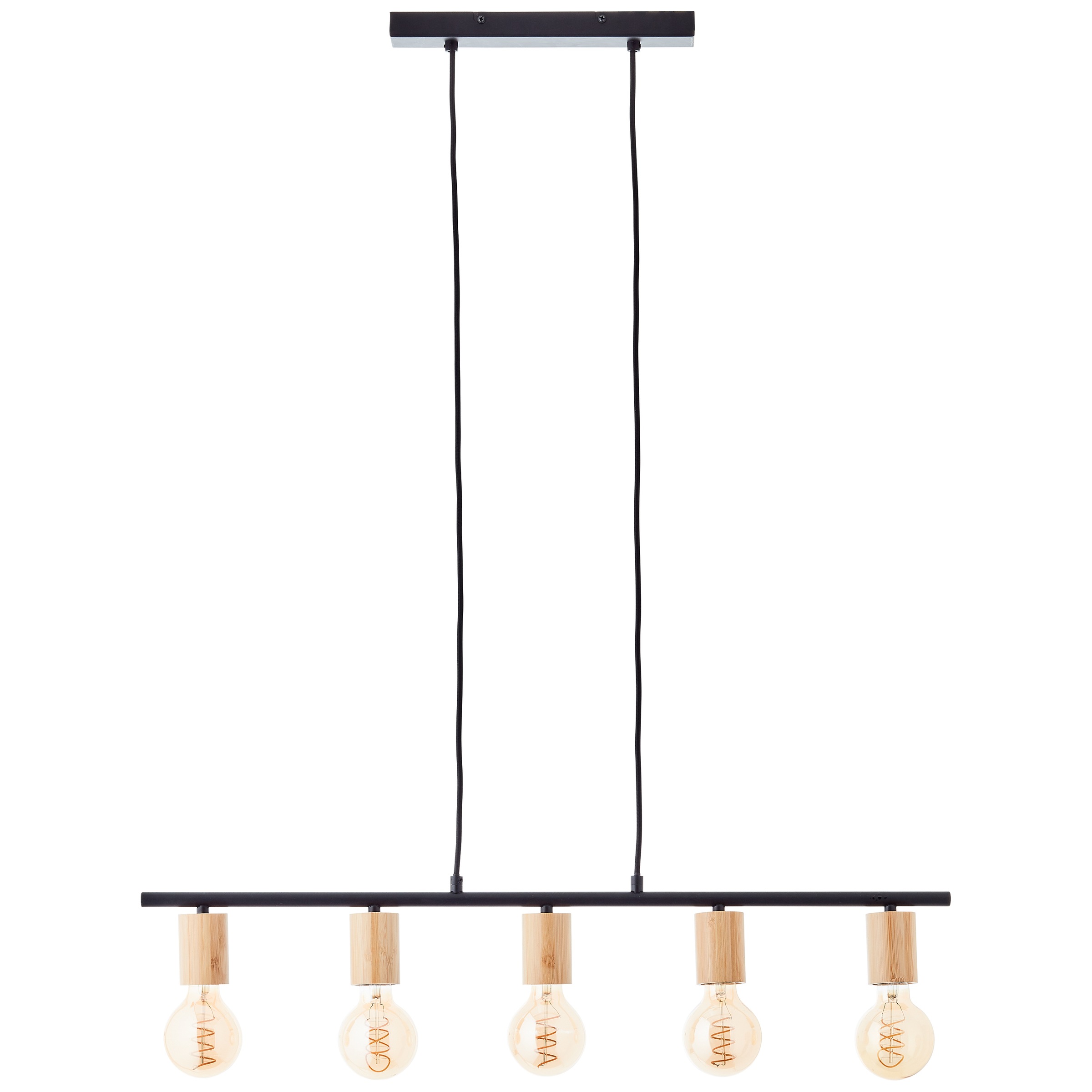 Brilliant Pendelleuchte »Kerry«, 5 flammig, Leuchtmittel E27 | ohne Leuchtmittel, 113 x 80 x 5 cm, 5 x E27, kürzbar, Metall/Bambus, schwarz/natur