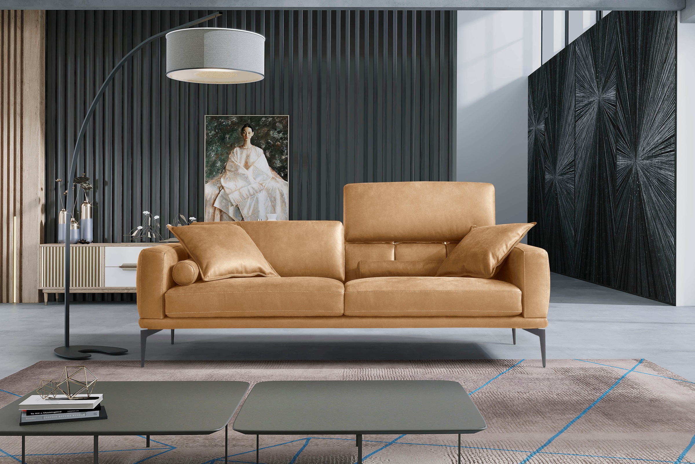 Egoitaliano 2,5-Sitzer »Masu, Designsofa mit erstklassigem Sitzkomfort«, inkl. 2 Kissenrollen, Rückenelemente manuell verstellbar, Metallfüße