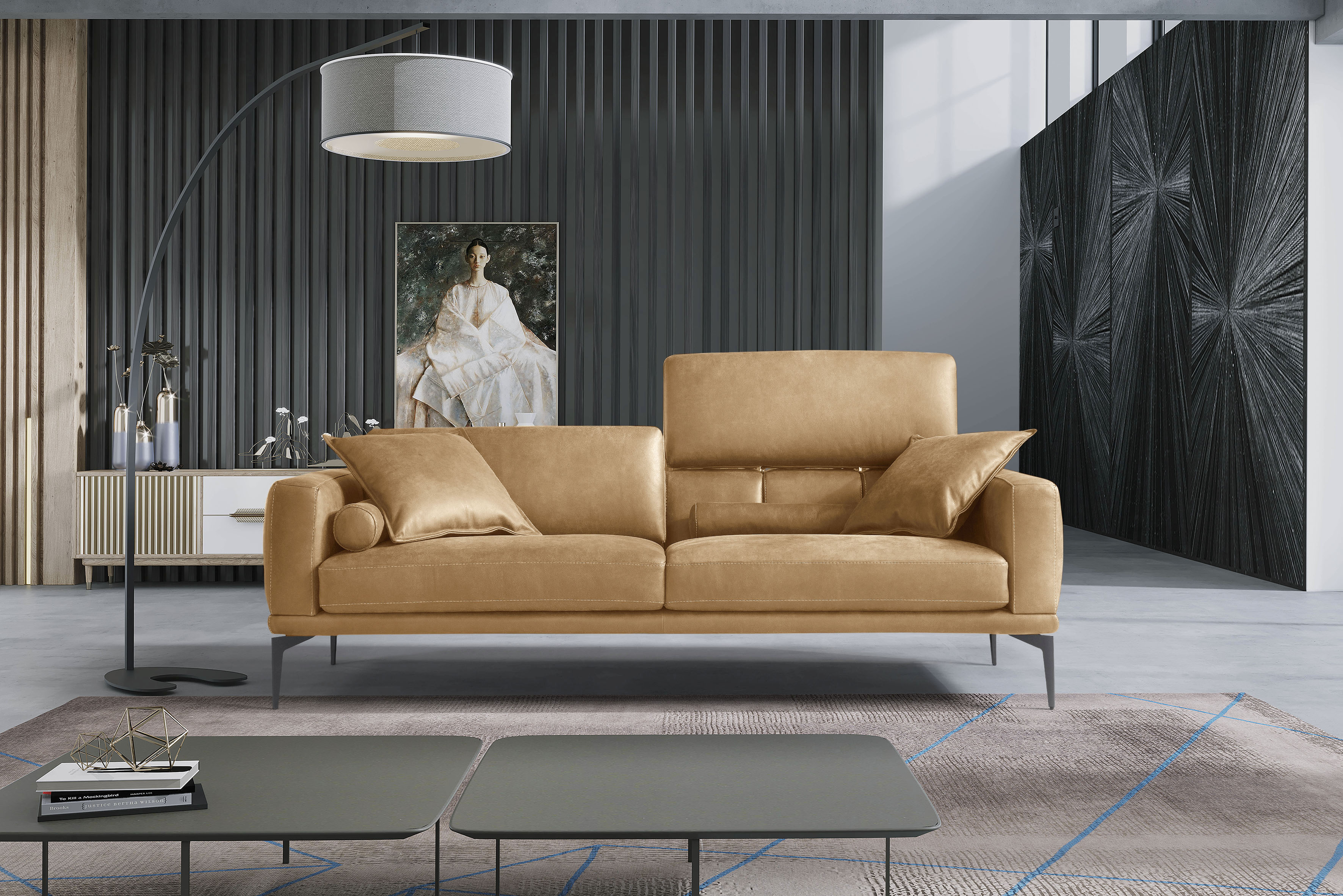 Egoitaliano 2,5-Sitzer "Masu, Designsofa mit erstklassigem Sitzkomfort, Breite 218cm" inkl. 2 Kissenrollen, Rückenelemente manuell verstellbar, Metallfüße